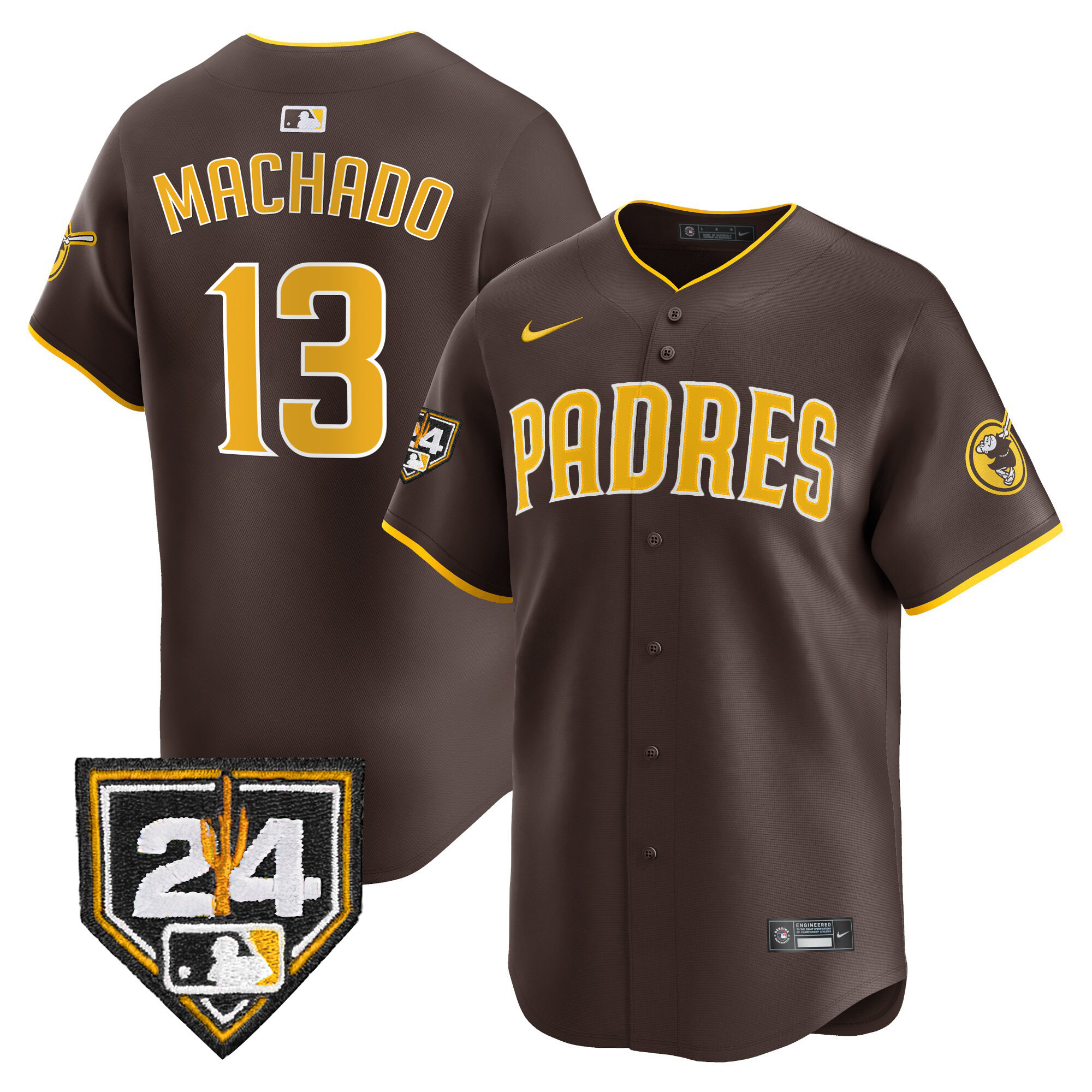 Manny Machado Men's San Diego Padres 2024 Spring Training Patch Vapor Premier Limited Brown Jersey - All Stitched