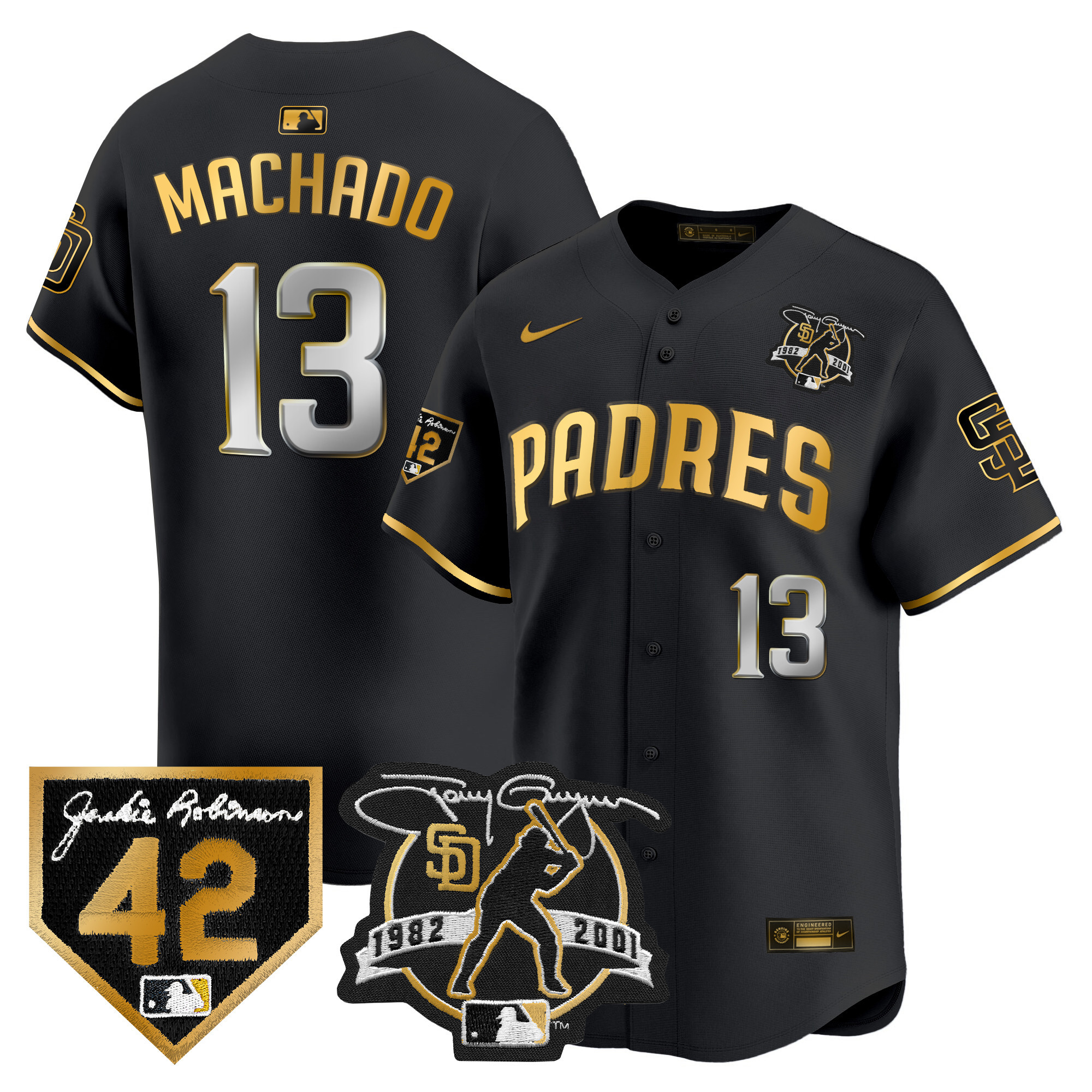 Manny Machado Men's San Diego Padres 2024 Tony Gwynn & Robinson Patch Vapor Premier Limited Black Gold Jersey - All Stitched