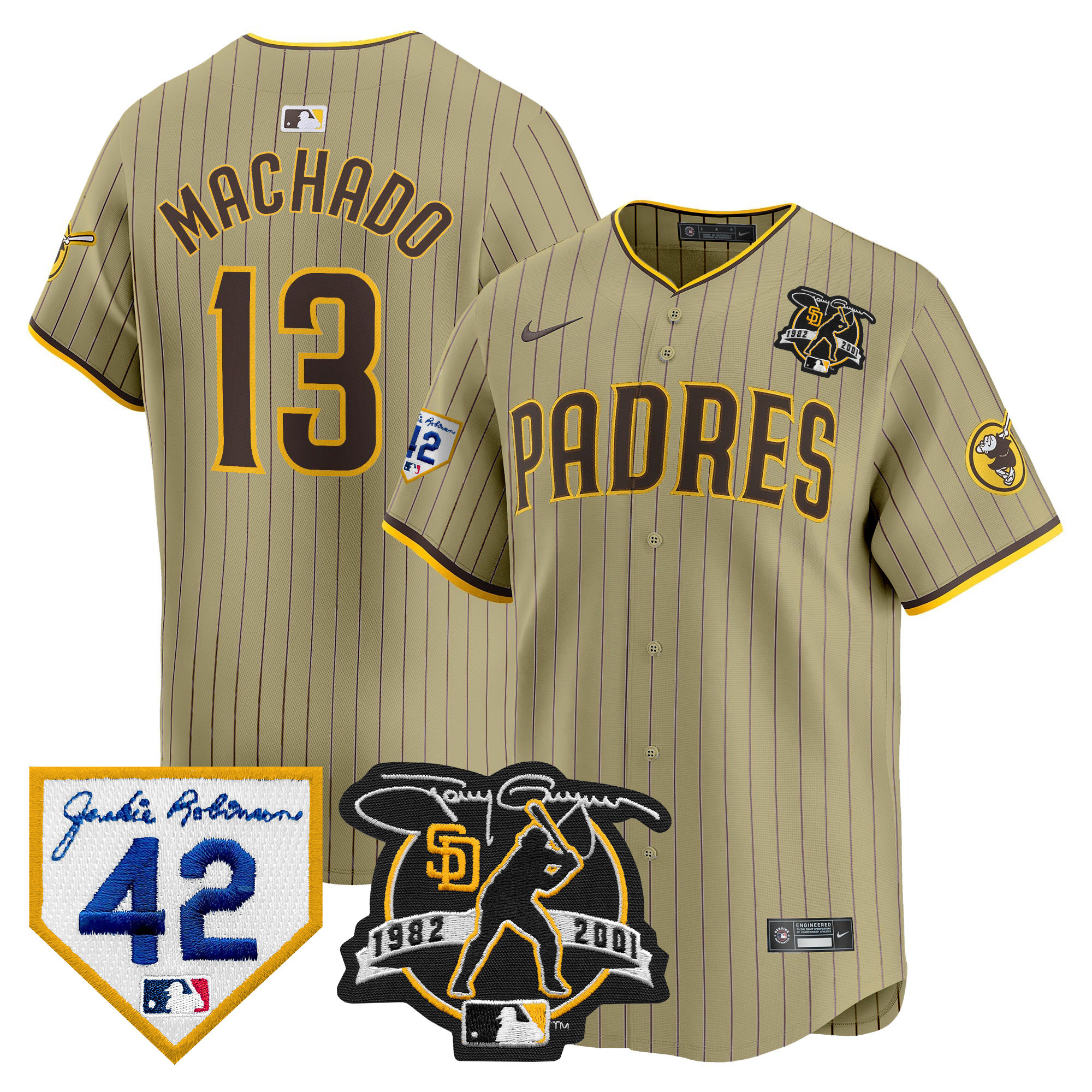 Manny Machado Men's San Diego Padres 2024 Tony Gwynn & Robinson Patch Vapor Premier Limited Tan Jersey - All Stitched