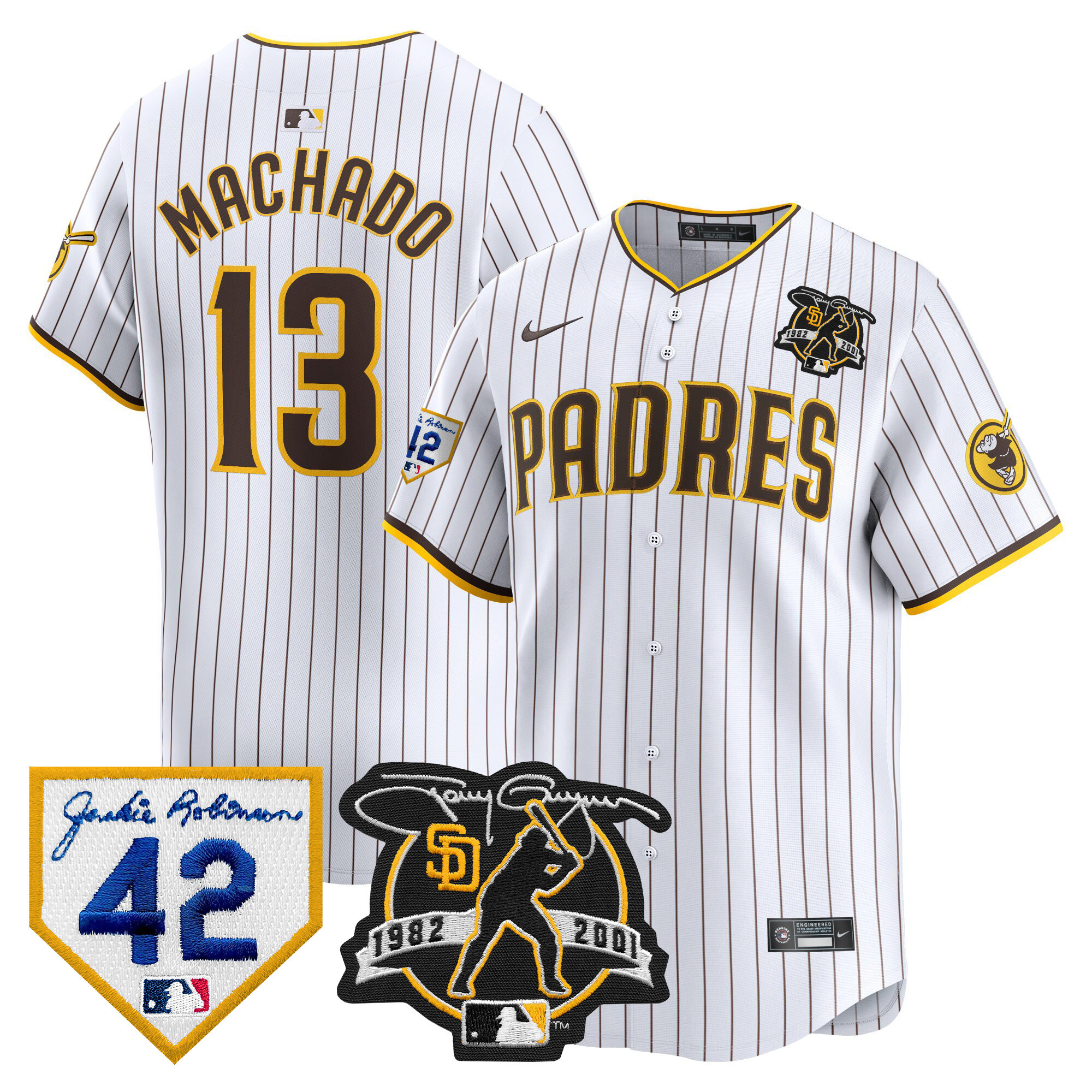 Manny Machado Men's San Diego Padres 2024 Tony Gwynn & Robinson Patch Vapor Premier Limited White Jersey - All Stitched