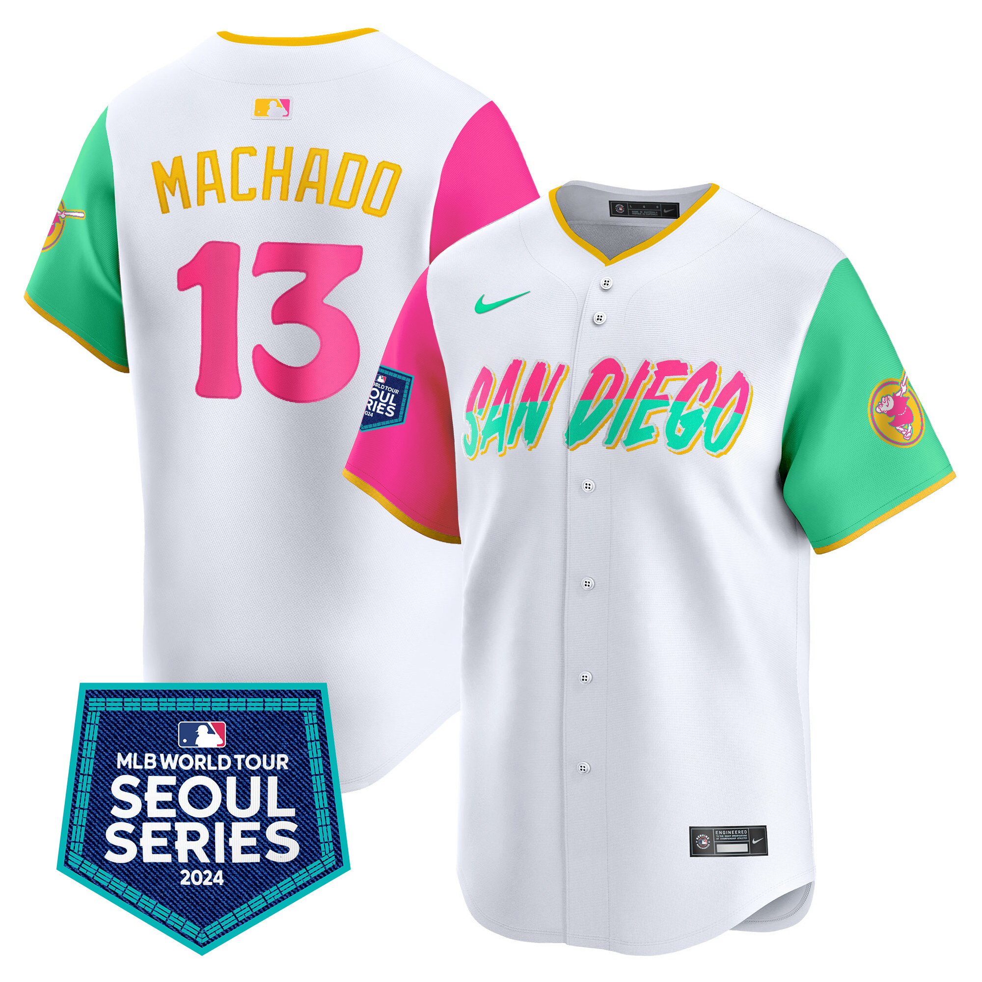 Manny Machado Men's San Diego Padres 2024 World Tour Seoul Series Patch Vapor Premier Limited City Connect Jersey - All Stitched