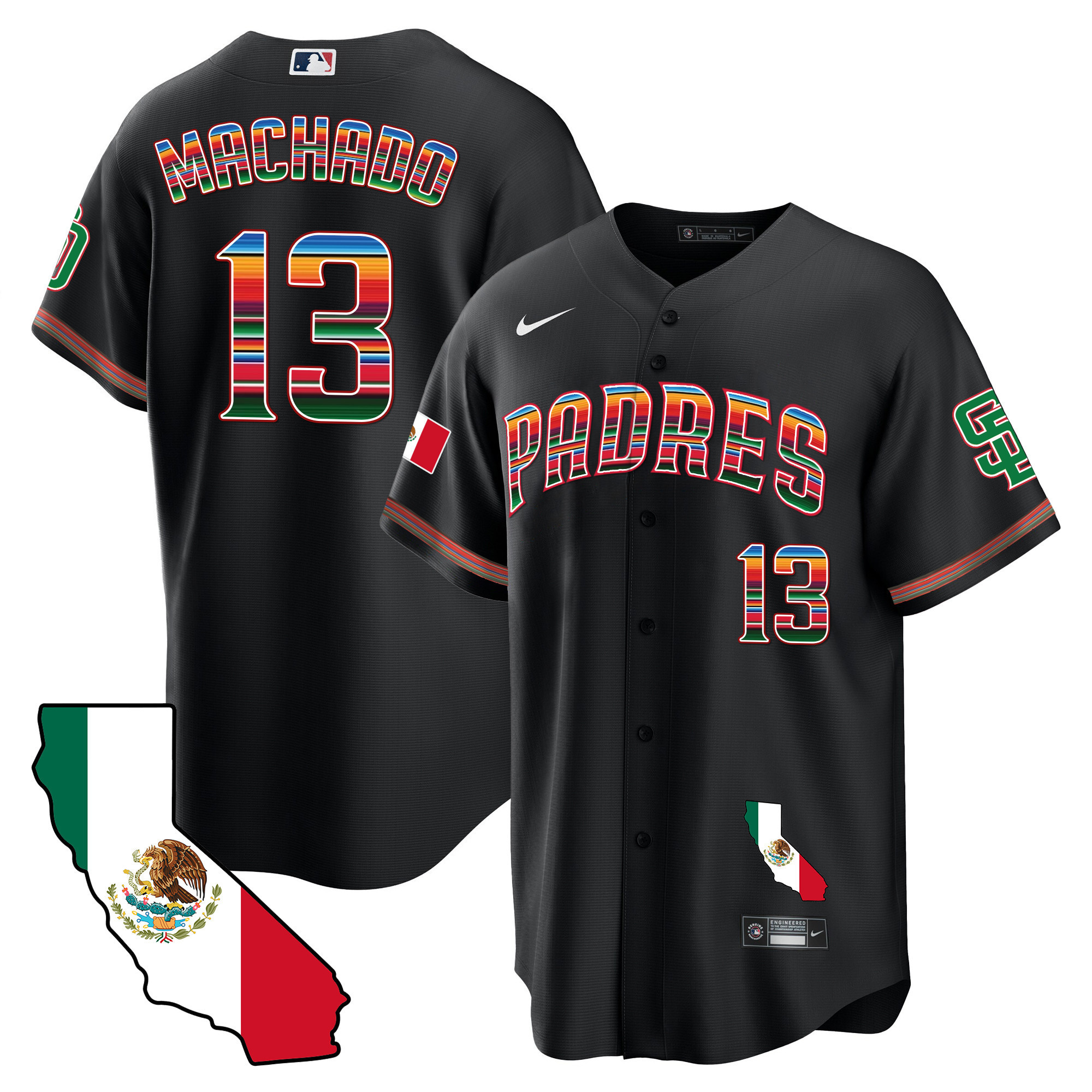 Manny Machado Men's San Diego Padres California Map Cool Base Black Jersey - All Stitched