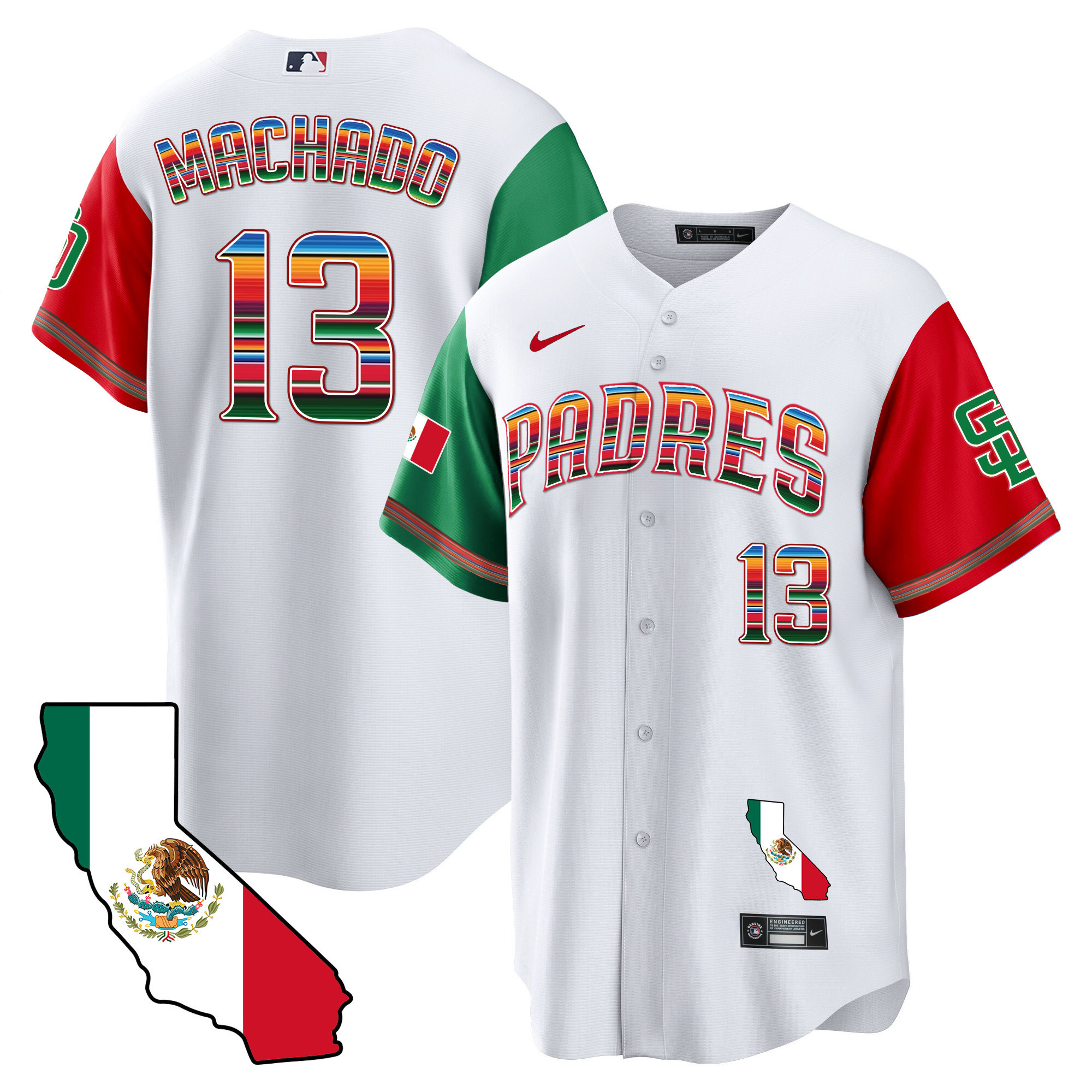 Manny Machado Men's San Diego Padres California Map Cool Base Color Sleeves Jersey - All Stitched