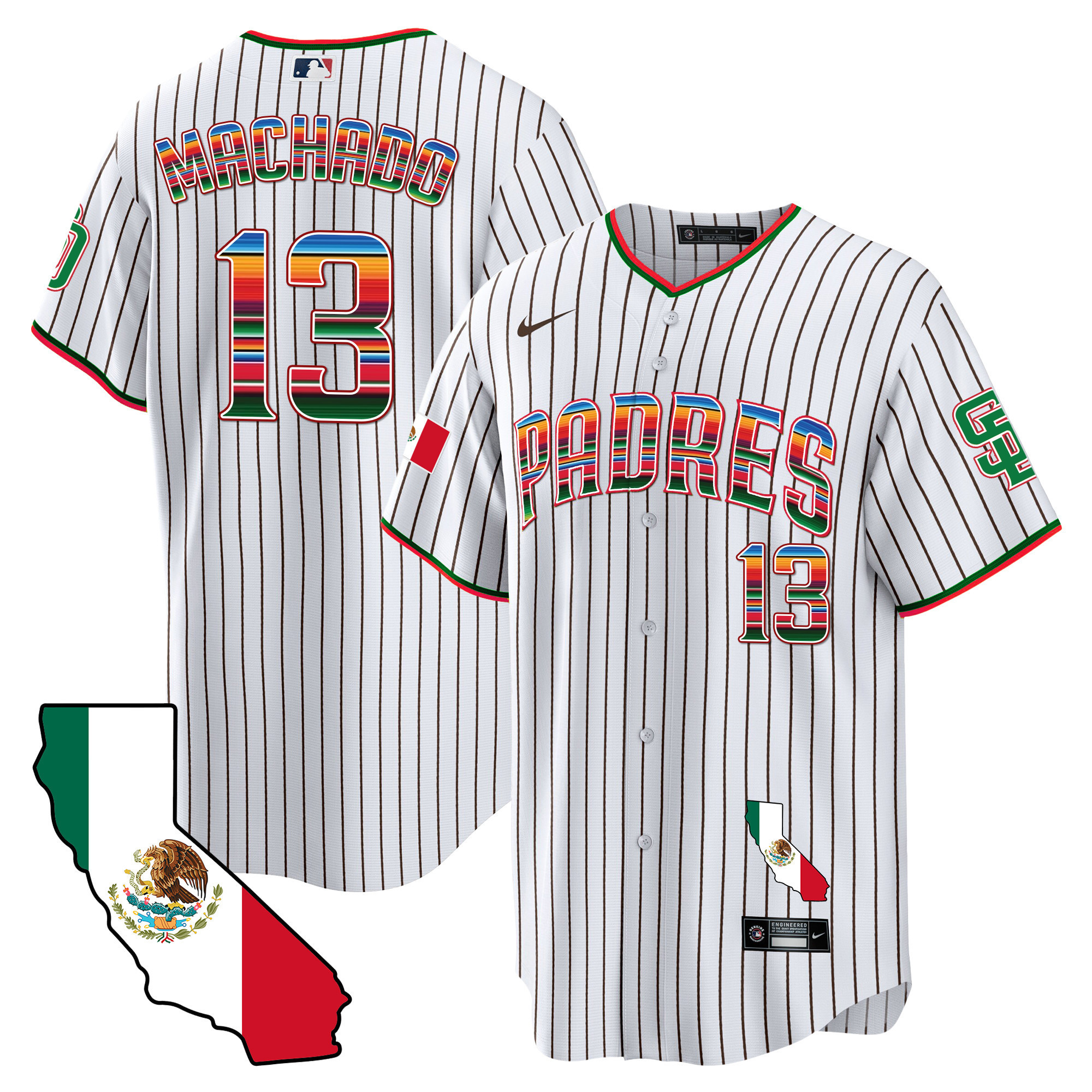 Manny Machado Men's San Diego Padres California Map Cool Base Pinstripe Jersey - All Stitched