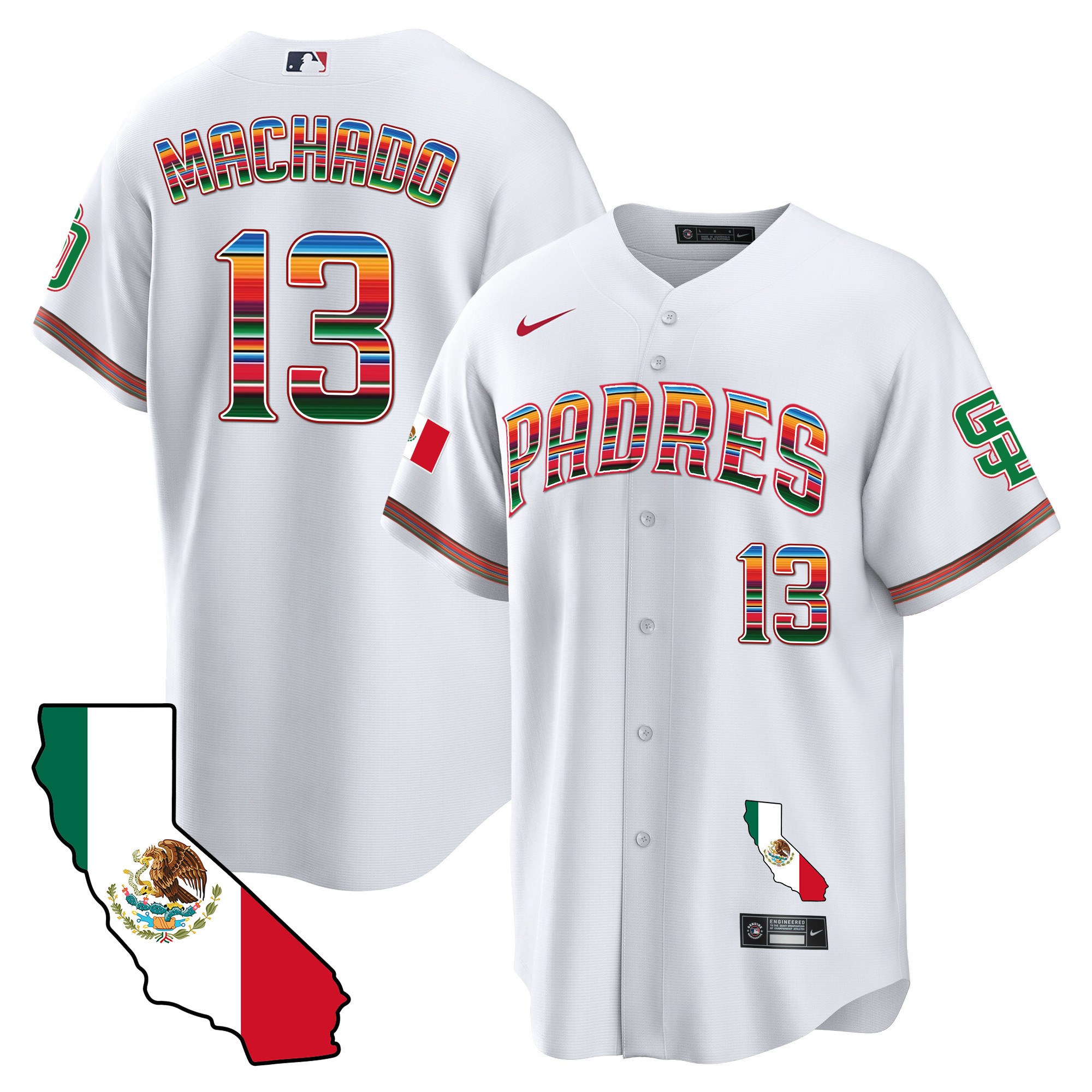 Manny Machado Men's San Diego Padres California Map Cool Base White Jersey - All Stitched