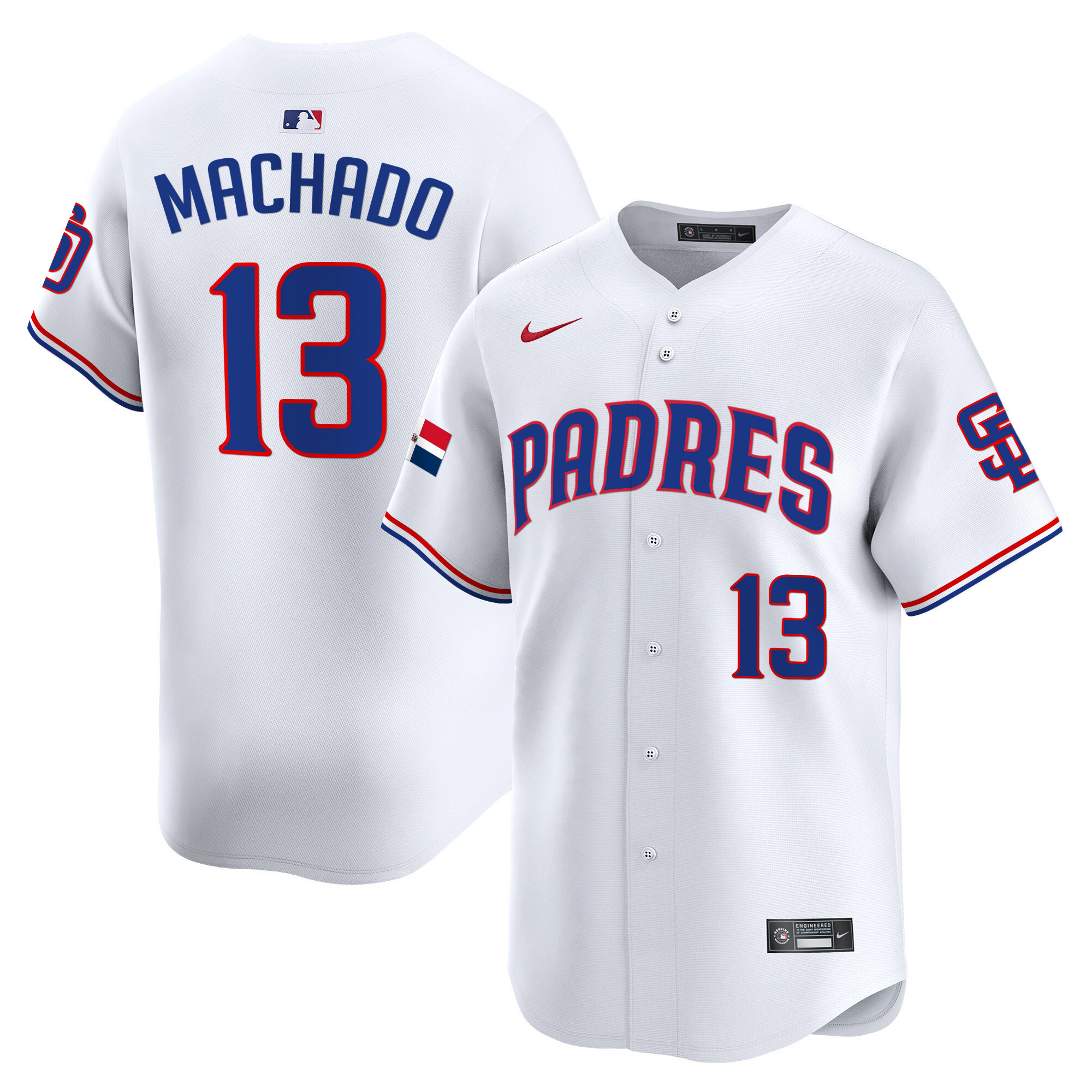 Manny Machado Men's San Diego Padres Dominican Republic Vapor Premier Limited White Jersey - All Stitched