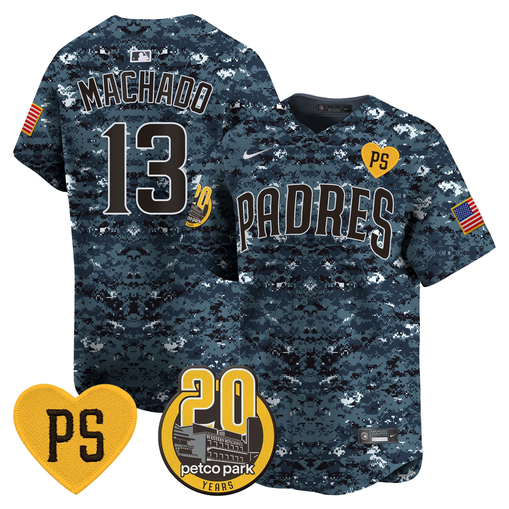 Manny Machado Men's San Diego Padres "For Peter" & Petco Park 20th Patch USMC Vapor Premier Limited Navy Jersey - All Stitched