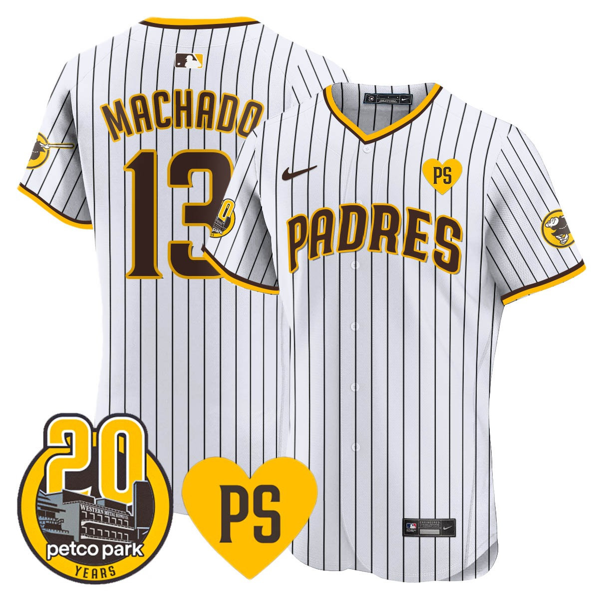 Manny Machado Men's San Diego Padres "For Peter" & Petco Park 20th Patch Vapor Premier Elite White Jersey - All Stitched