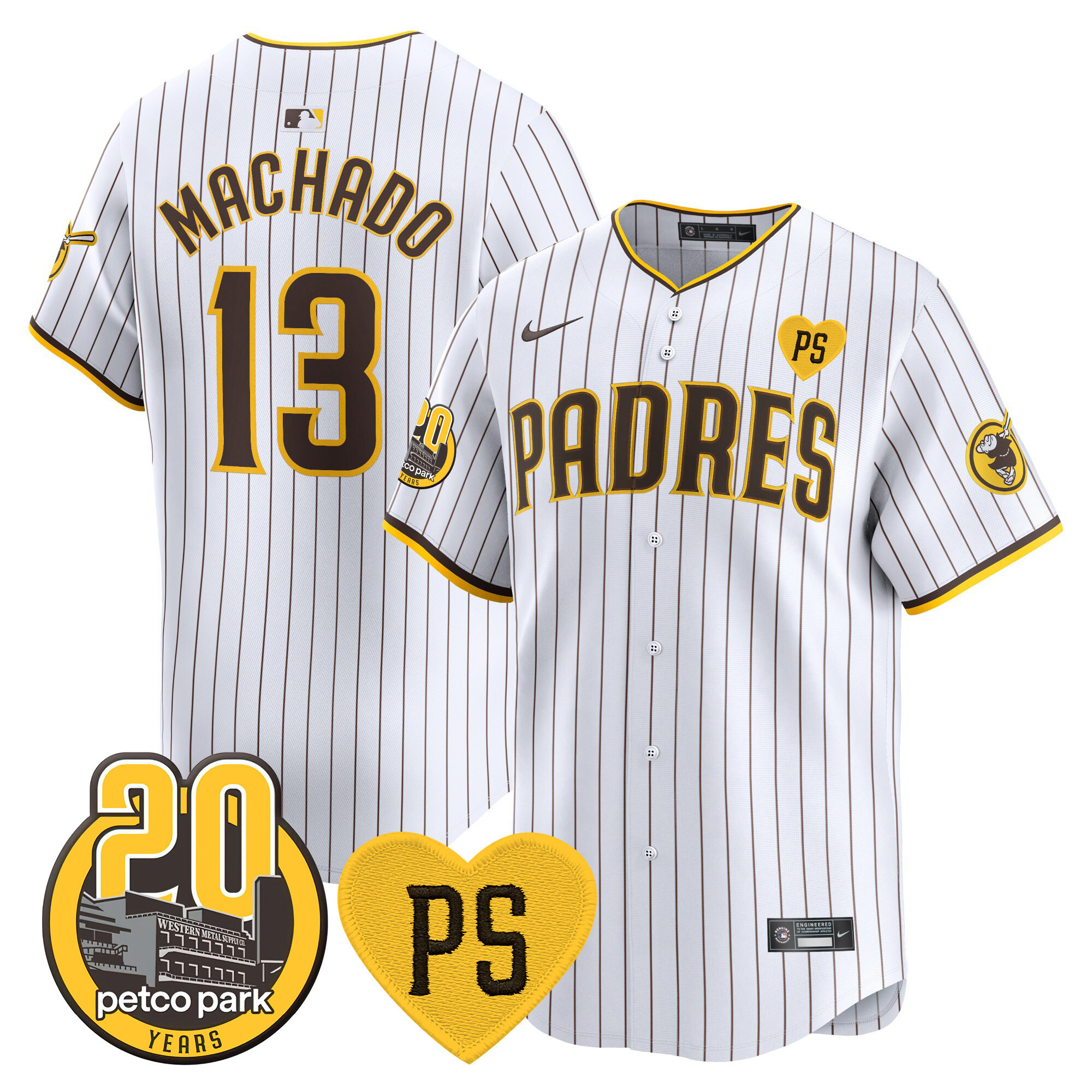 Manny Machado Men's San Diego Padres "For Peter" & Petco Park 20th Patch Vapor Premier Limited White Jersey - All Stitched