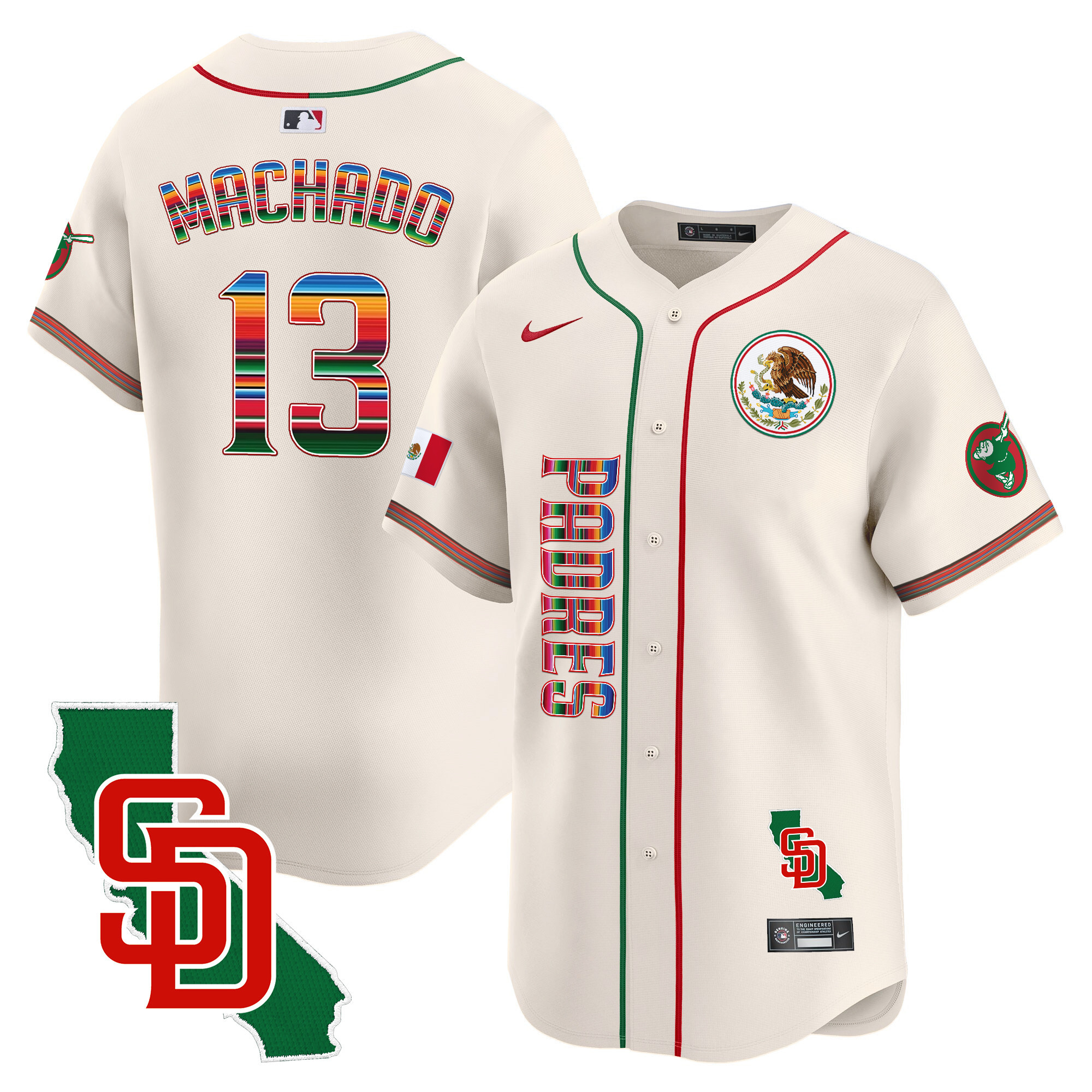 Manny Machado Men's San Diego Padres Mexico California Patch Vapor Premier Limited V2 Cream Jersey - All Stitched