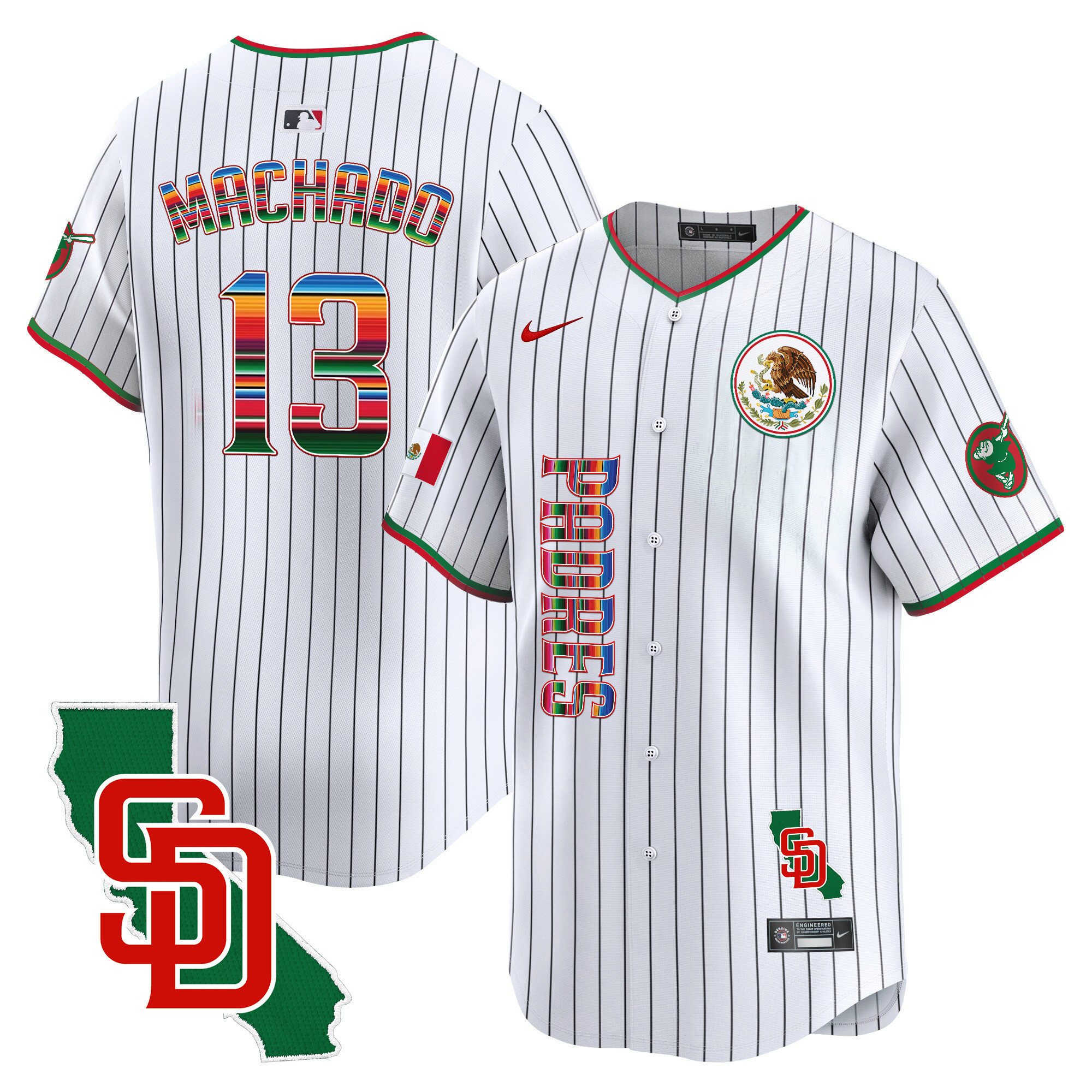 Manny Machado Men's San Diego Padres Mexico California Patch Vapor Premier Limited V2 Pinstripe Jersey - All Stitched