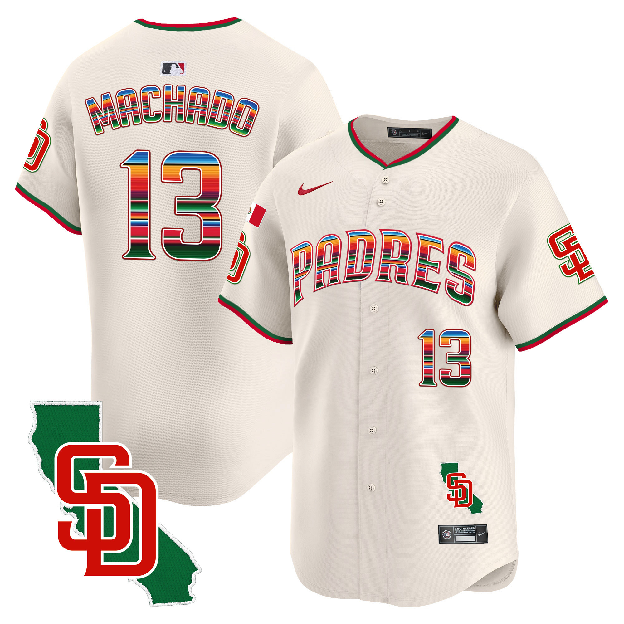Manny Machado Men's San Diego Padres Mexico California Patch Vapor Premier Limited V3 Cream Jersey - All Stitched