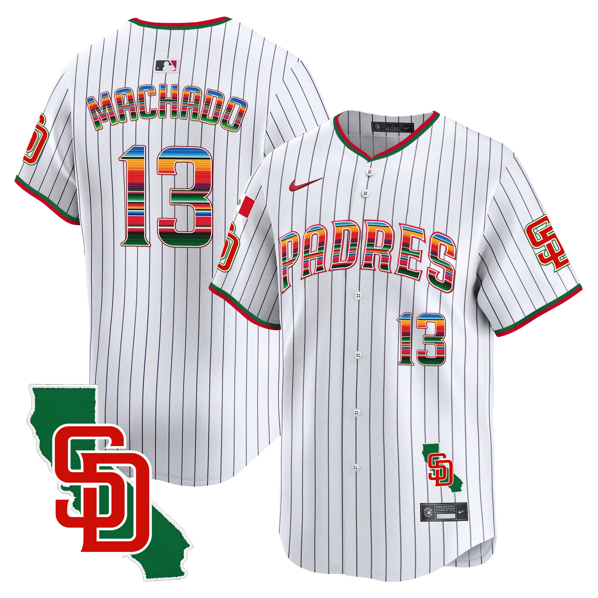 Manny Machado Men's San Diego Padres Mexico California Patch Vapor Premier Limited V3 Pinstripe Jersey - All Stitched