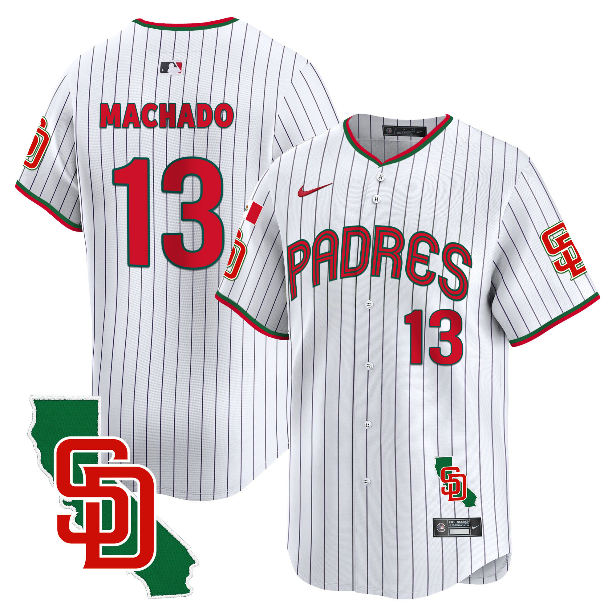 Manny Machado Men's San Diego Padres Mexico California Patch Vapor Premier Limited V4 Pinstripe Jersey - All Stitched