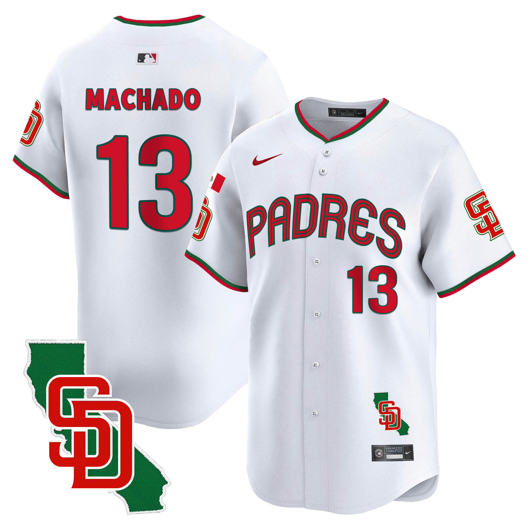 Manny Machado Men's San Diego Padres Mexico California Patch Vapor Premier Limited V4 White Jersey - All Stitched