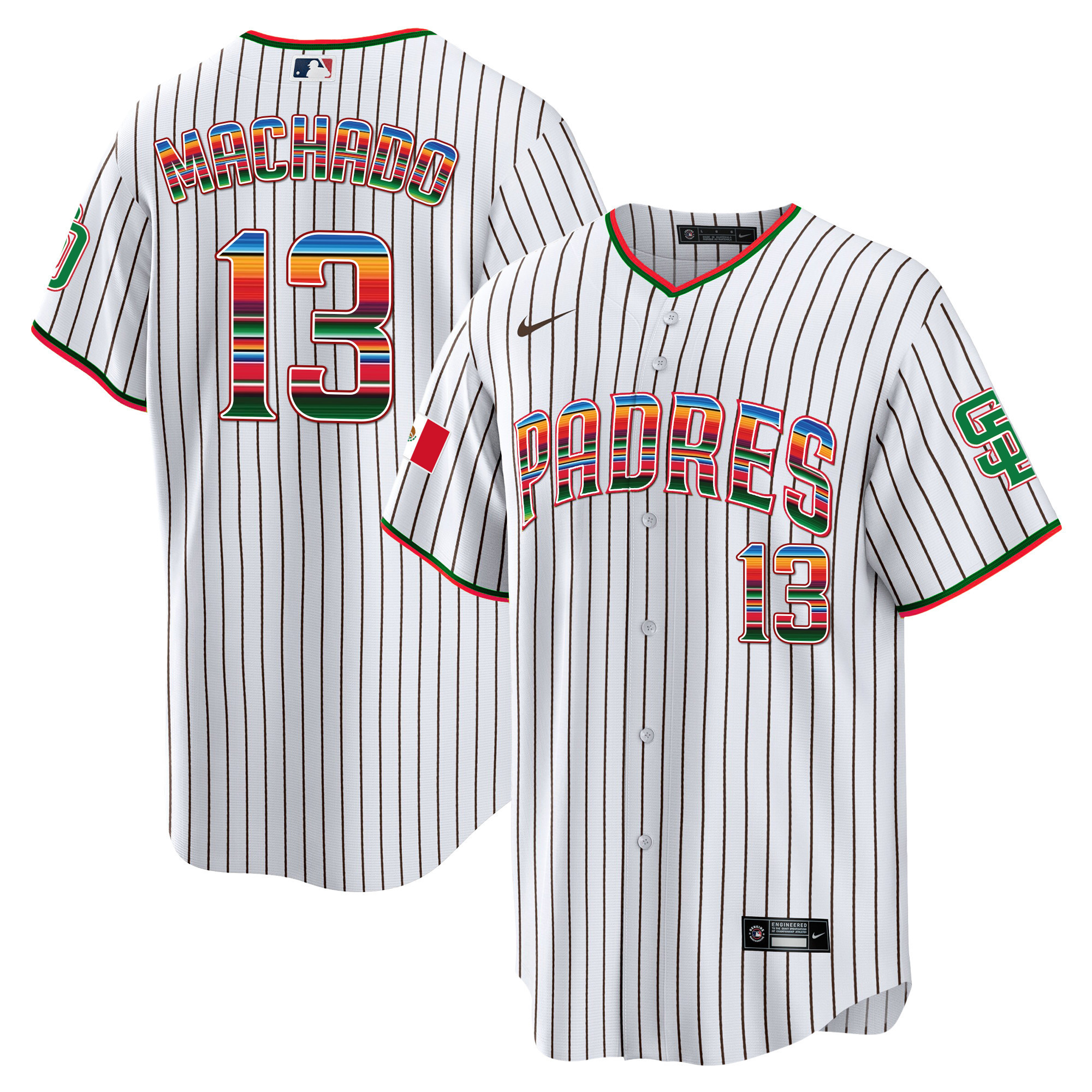 Manny Machado Men's San Diego Padres Mexico Cool Base Limited Pinstripe Jersey - All Stitched