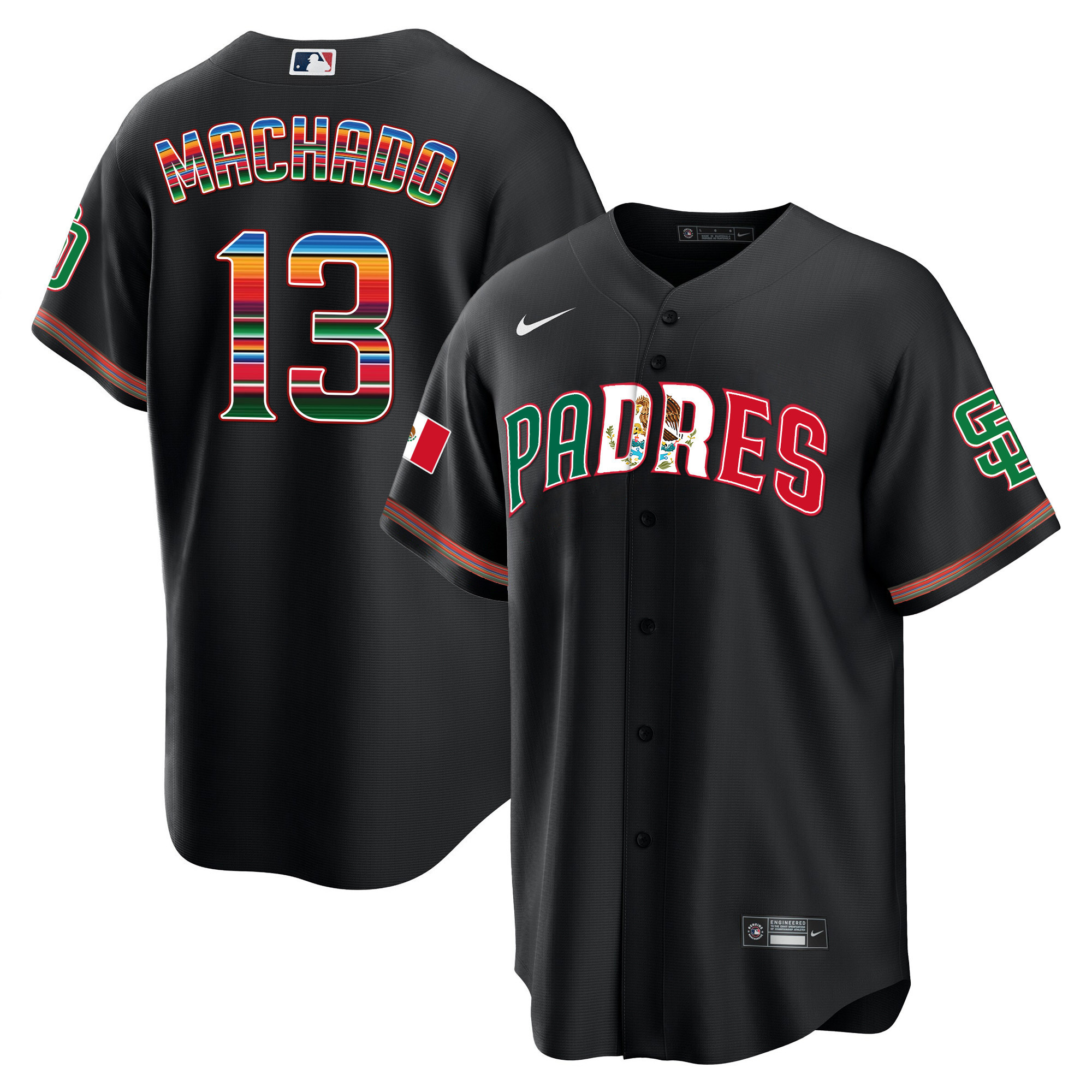Manny Machado Men's San Diego Padres Mexico Cool Base Limited V2 Black Jersey - All Stitched