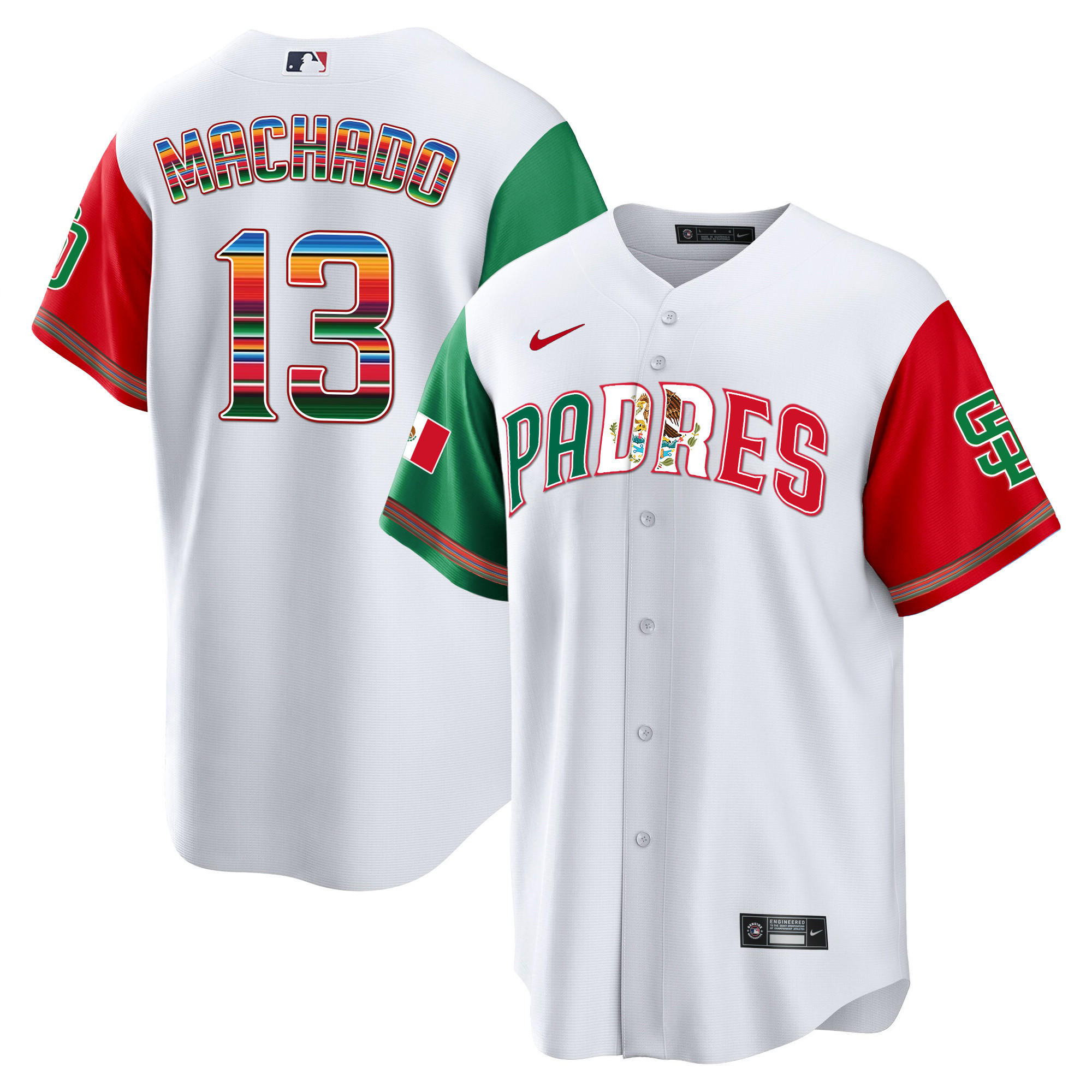 Manny Machado Men's San Diego Padres Mexico Cool Base Limited V2 Color Sleeves Jersey - All Stitched