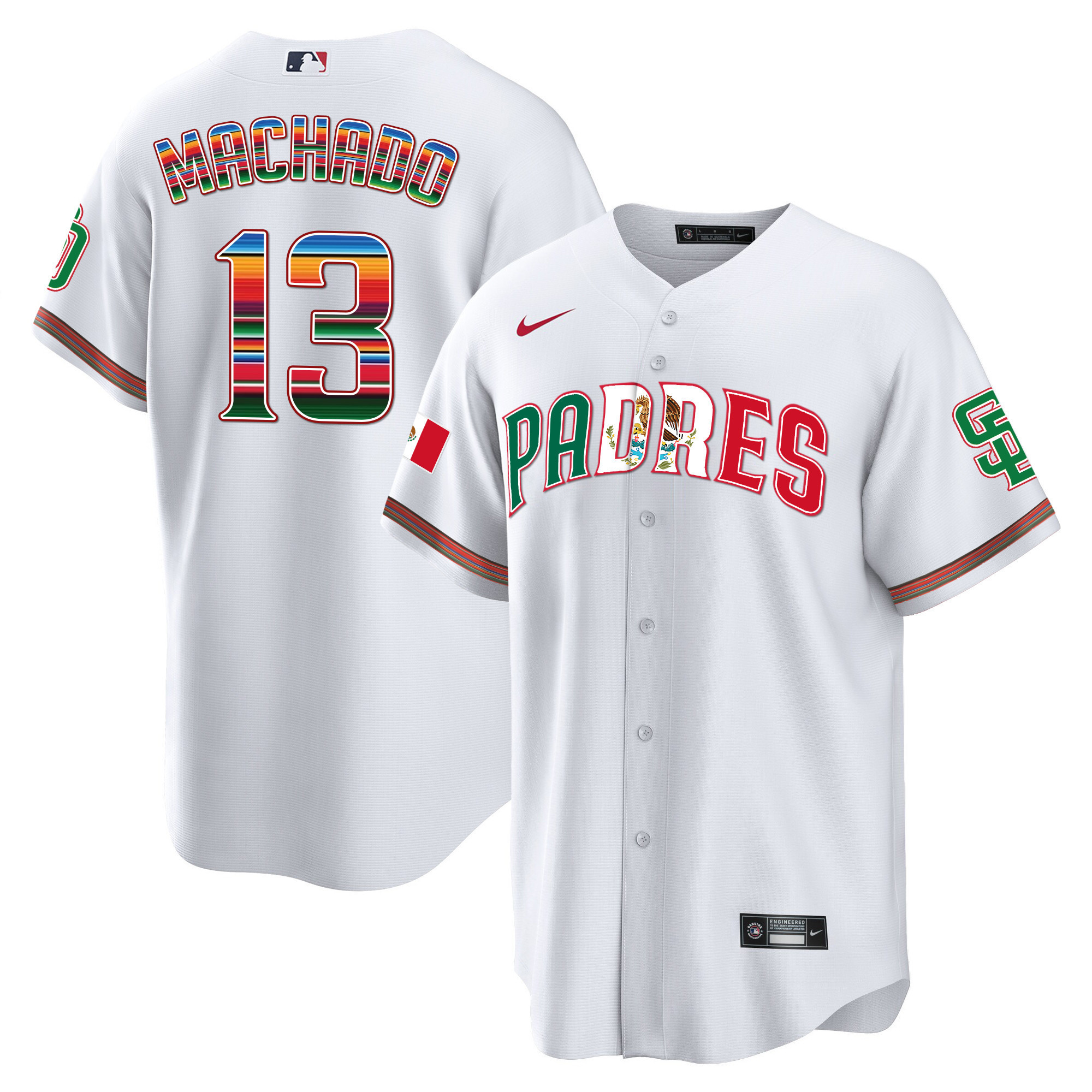 Manny Machado Men's San Diego Padres Mexico Cool Base Limited V2 White Jersey - All Stitched