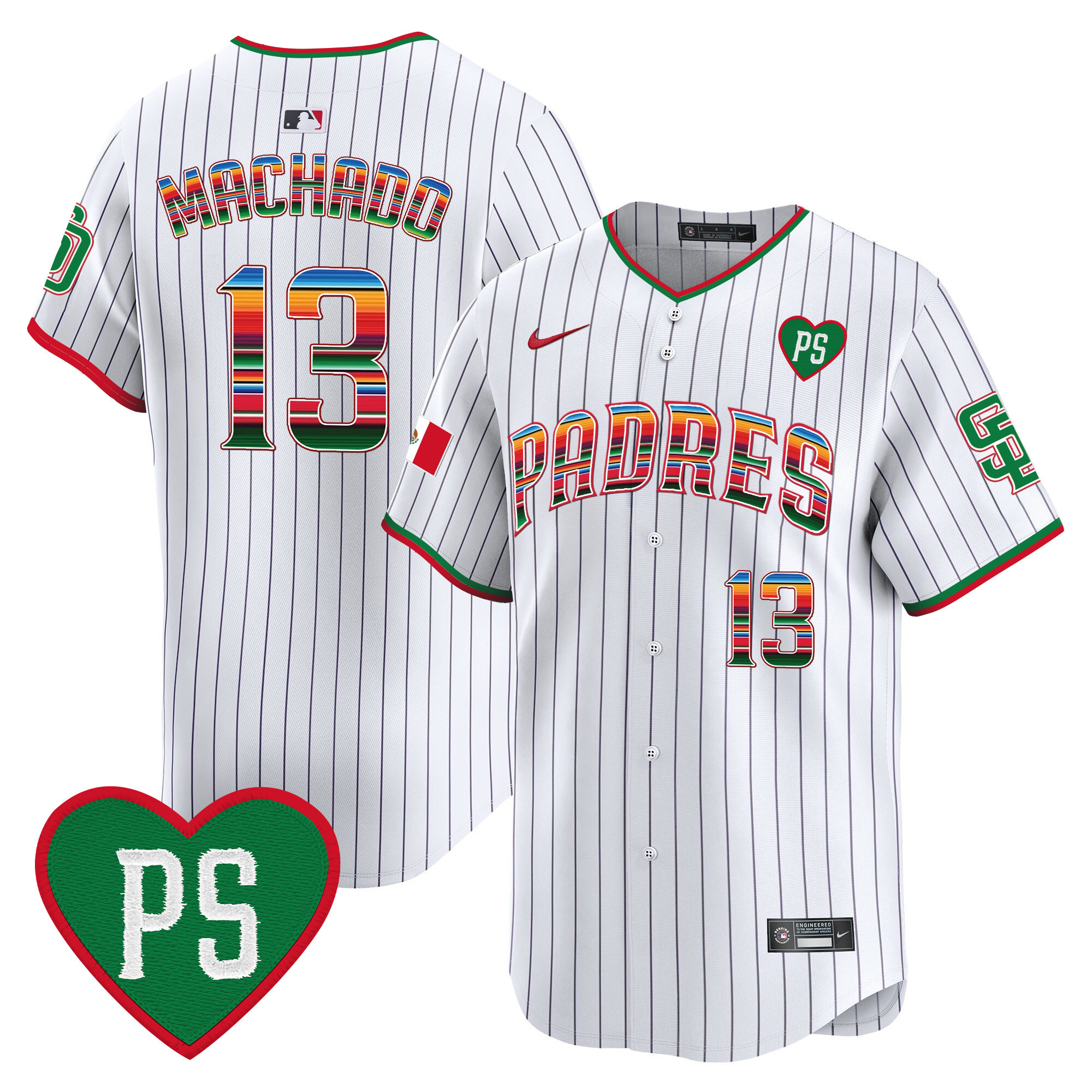 Manny Machado Men's San Diego Padres Mexico "For Peter" Patch Vapor Premier Limited Pinstripe Jersey - All Stitched