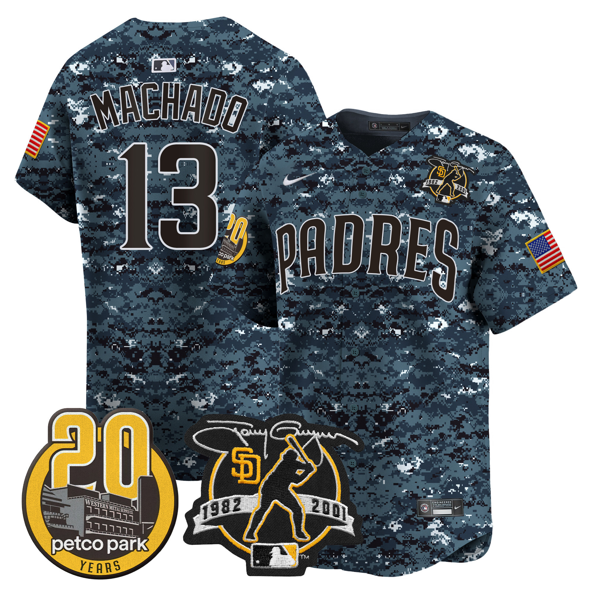Manny Machado Men's San Diego Padres Tony Gwynn & Petco Park 20th Patch USMC Vapor Premier Limited Navy Jersey - All Stitched