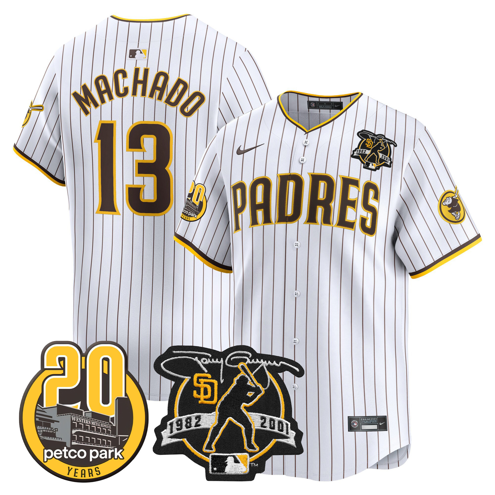 Manny Machado Men's San Diego Padres Tony Gwynn & Petco Park 20th Patch Vapor Premier Limited White Jersey - All Stitched