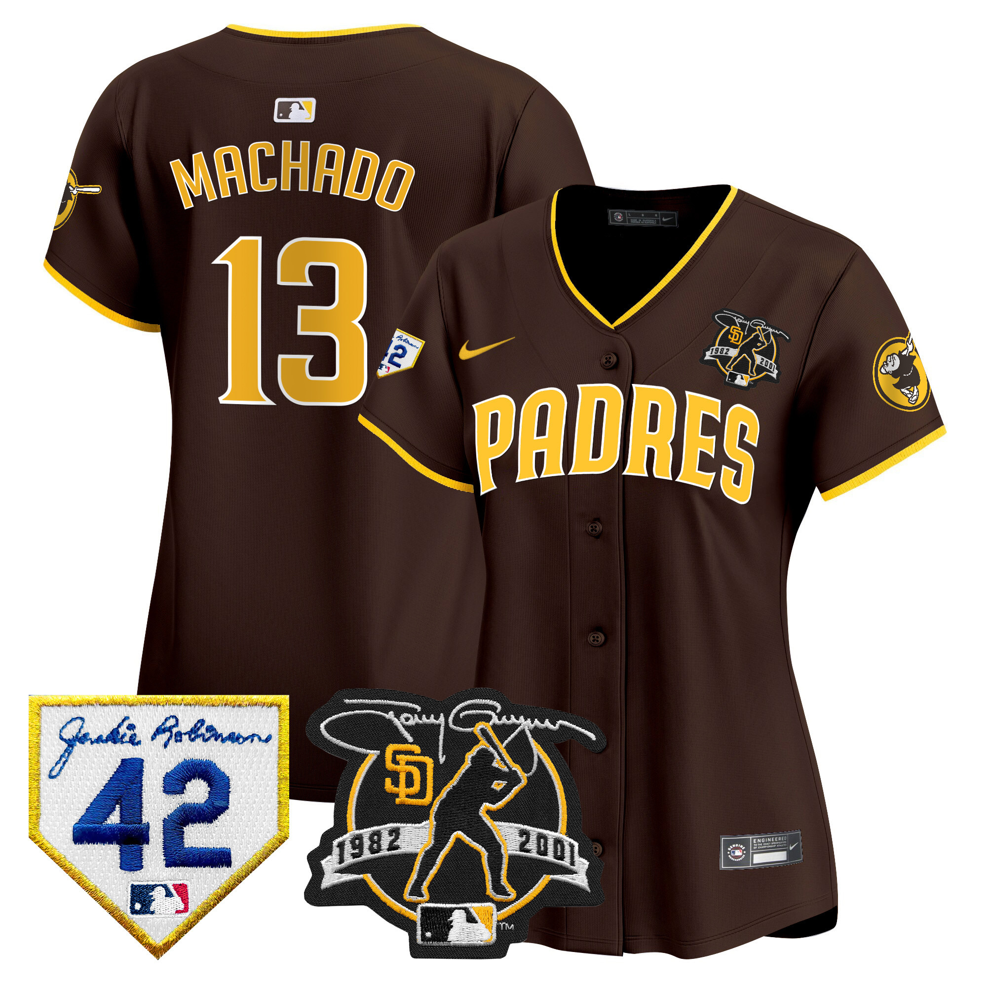 Manny Machado Women's San Diego Padres 2024 Tony Gwynn & Robinson Patch Vapor Premier Limited Brown Jersey - All Stitched