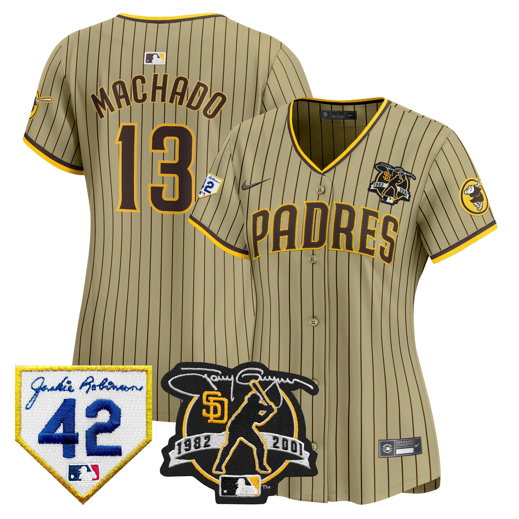 Manny Machado Women's San Diego Padres 2024 Tony Gwynn & Robinson Patch Vapor Premier Limited Tan Jersey - All Stitched