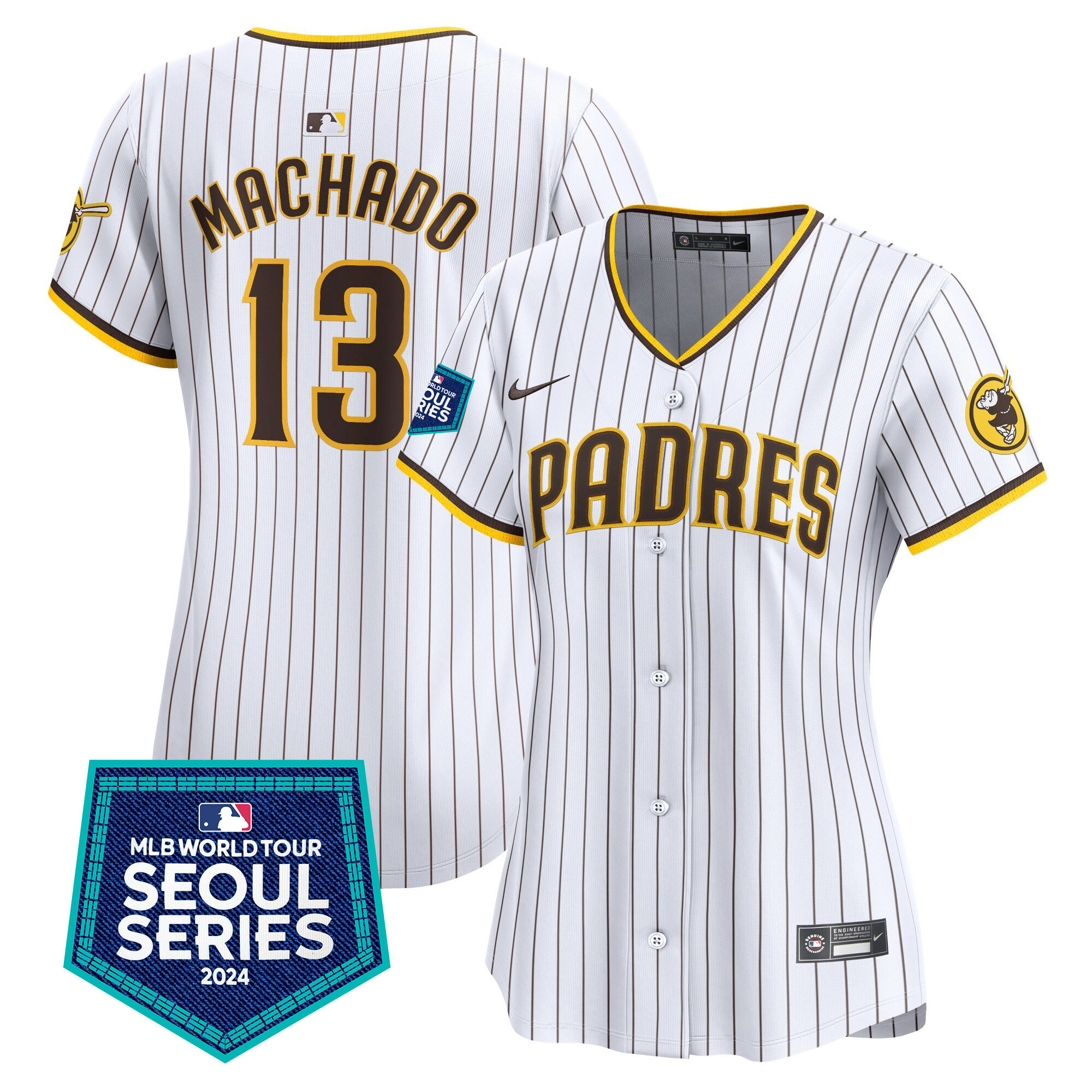 Manny Machado Women's San Diego Padres 2024 World Tour Seoul Series Patch Vapor Premier Limited White Jersey - All Stitched