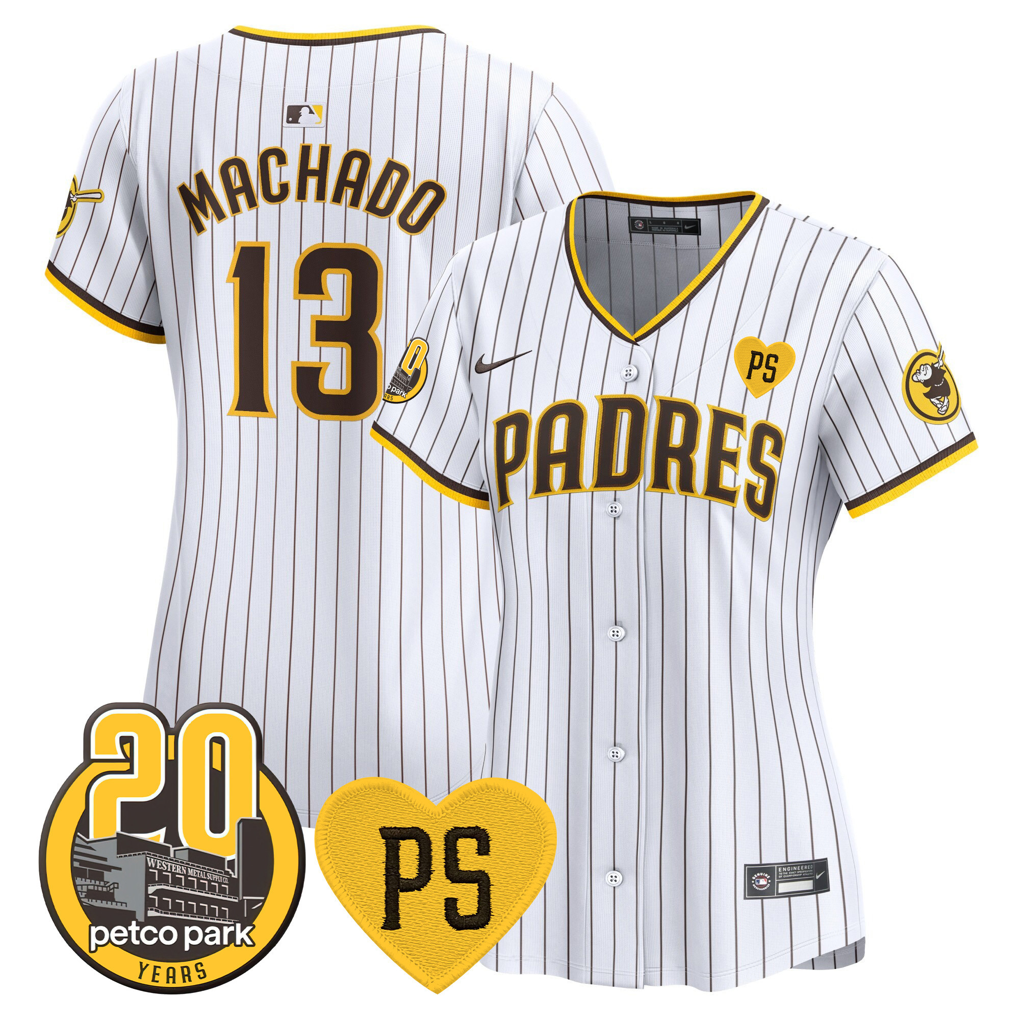 Manny Machado Women's San Diego Padres "For Peter" & Petco Park 20th Patch Vapor Premier Limited White Jersey - All Stitched