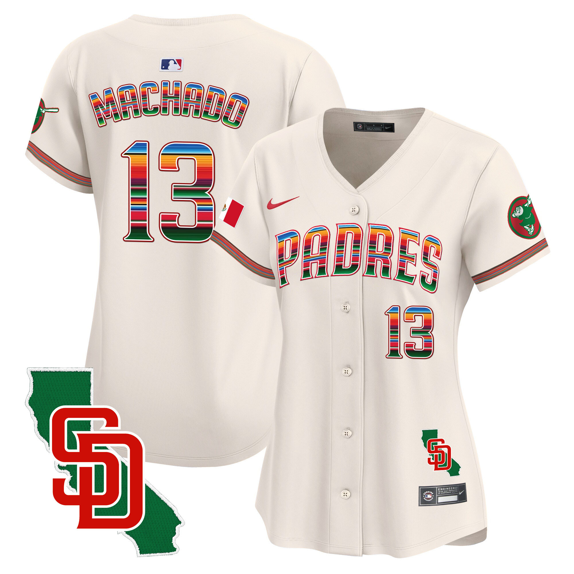 Manny Machado Women's San Diego Padres Mexico California Patch Vapor Premier Limited Cream Jersey - All Stitched