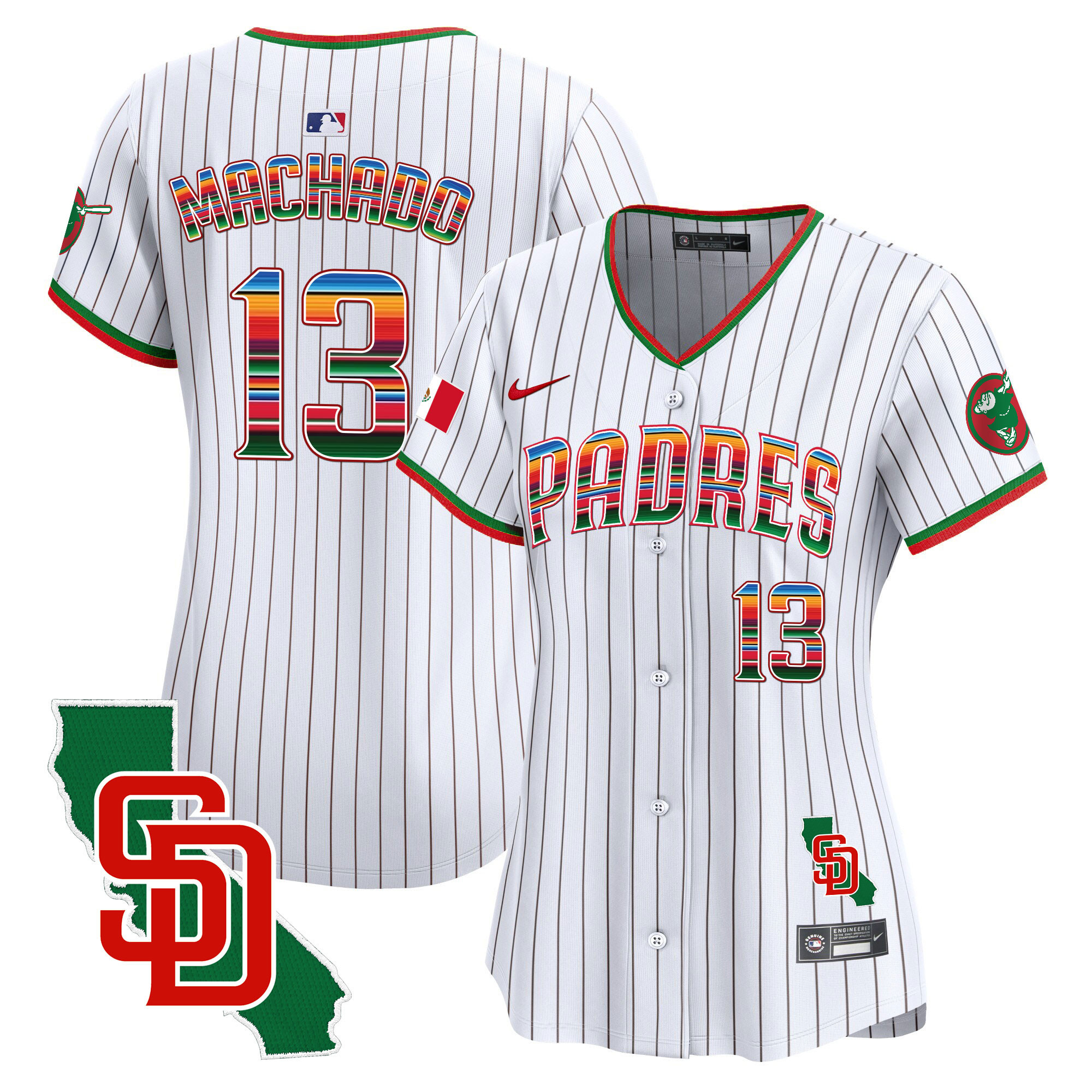 Manny Machado Women's San Diego Padres Mexico California Patch Vapor Premier Limited Pinstripe Jersey - All Stitched