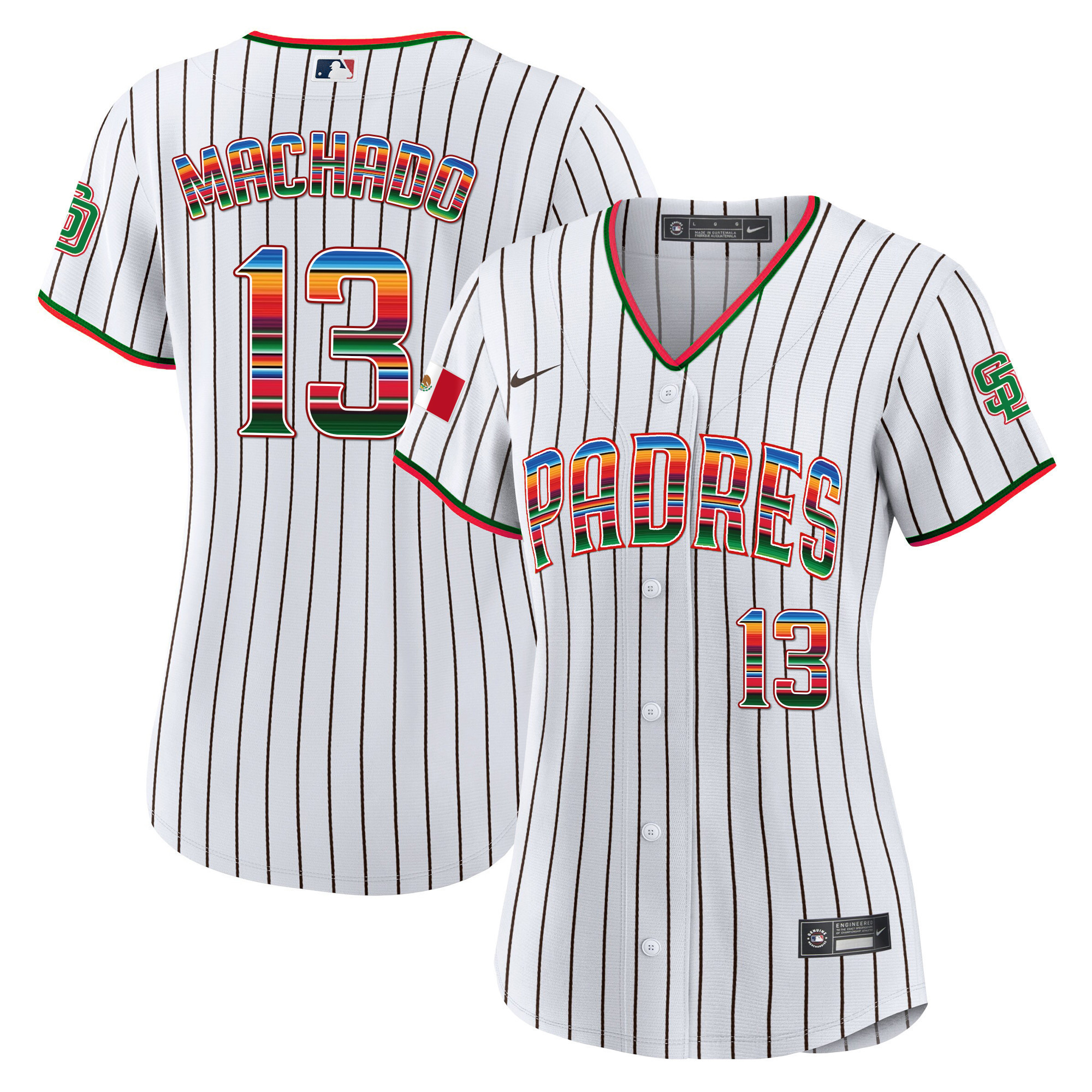 Manny Machado Women's San Diego Padres Mexico Cool Base Limited Pinstripe Jersey - All Stitched