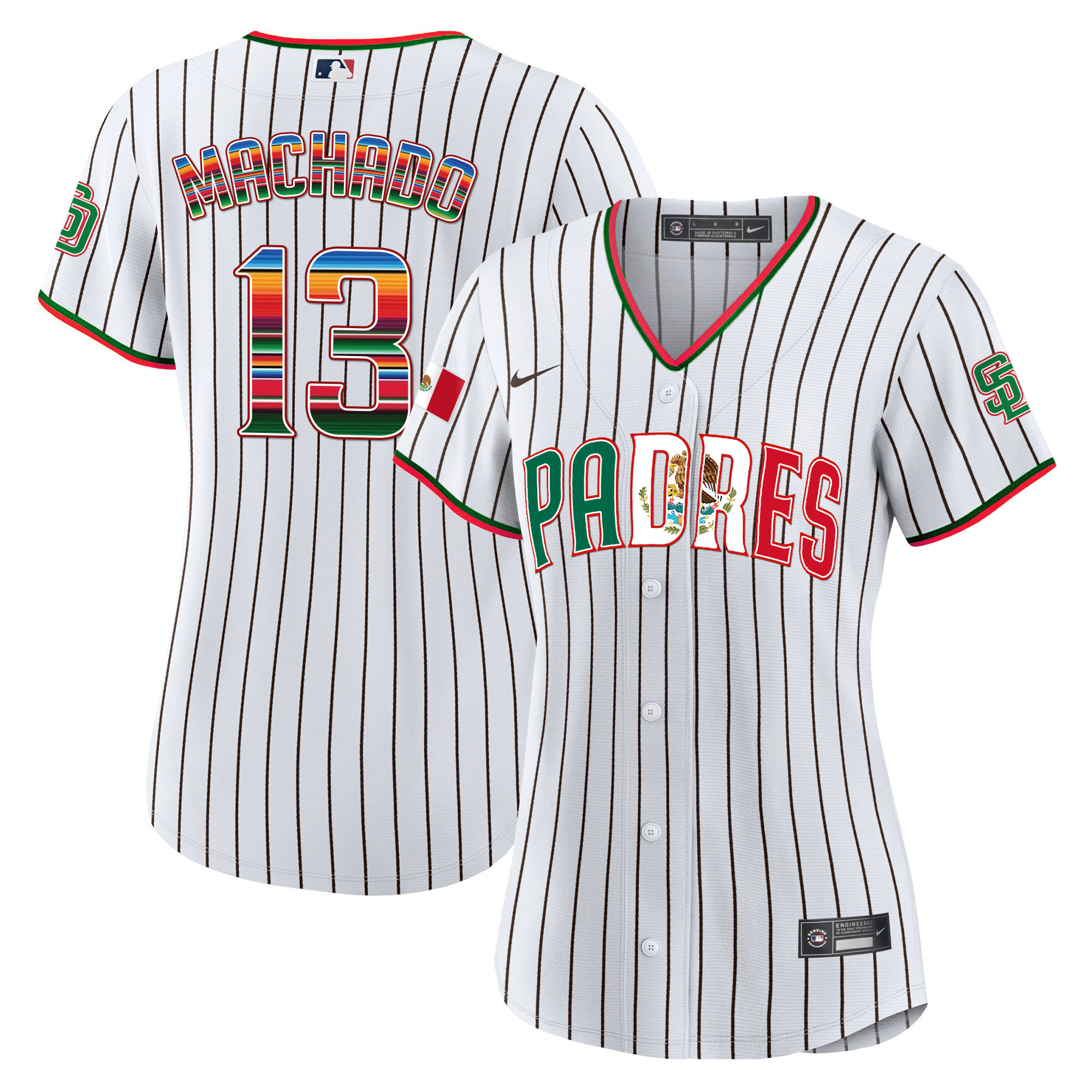 Manny Machado Women's San Diego Padres Mexico Cool Base Limited V2 Pinstripe Jersey - All Stitched