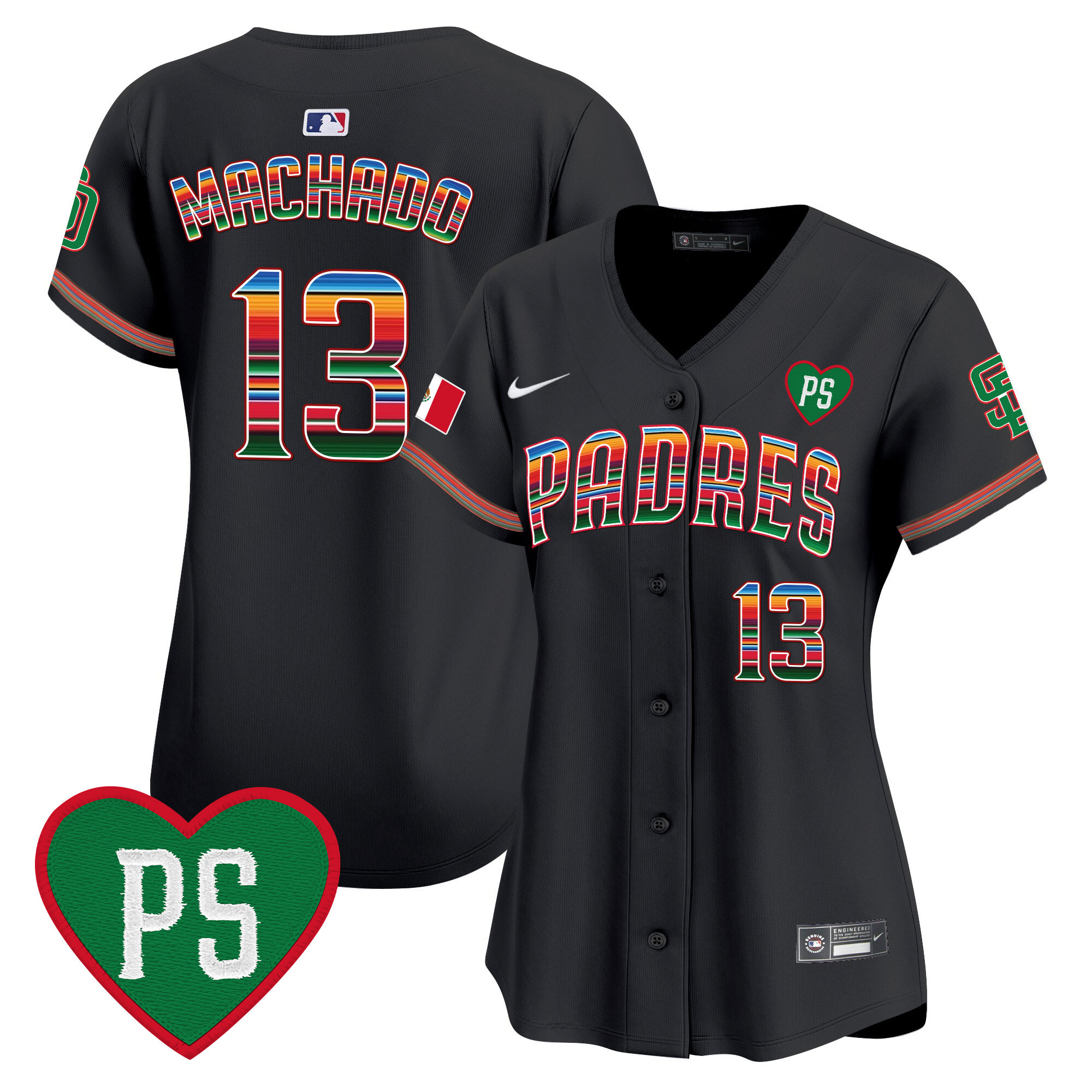 Manny Machado Women's San Diego Padres Mexico "For Peter" Patch Vapor Premier Limited Black Jersey - All Stitched