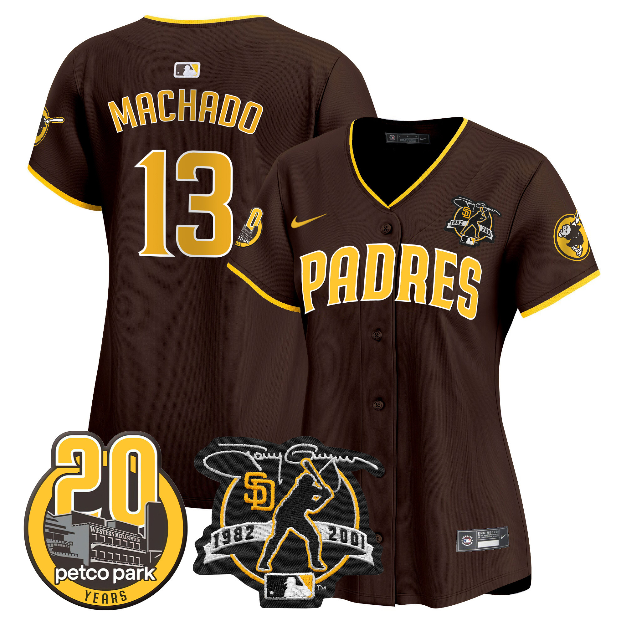 Manny Machado Women's San Diego Padres Tony Gwynn & Petco Park 20th Patch Vapor Premier Limited Brown Jersey - All Stitched