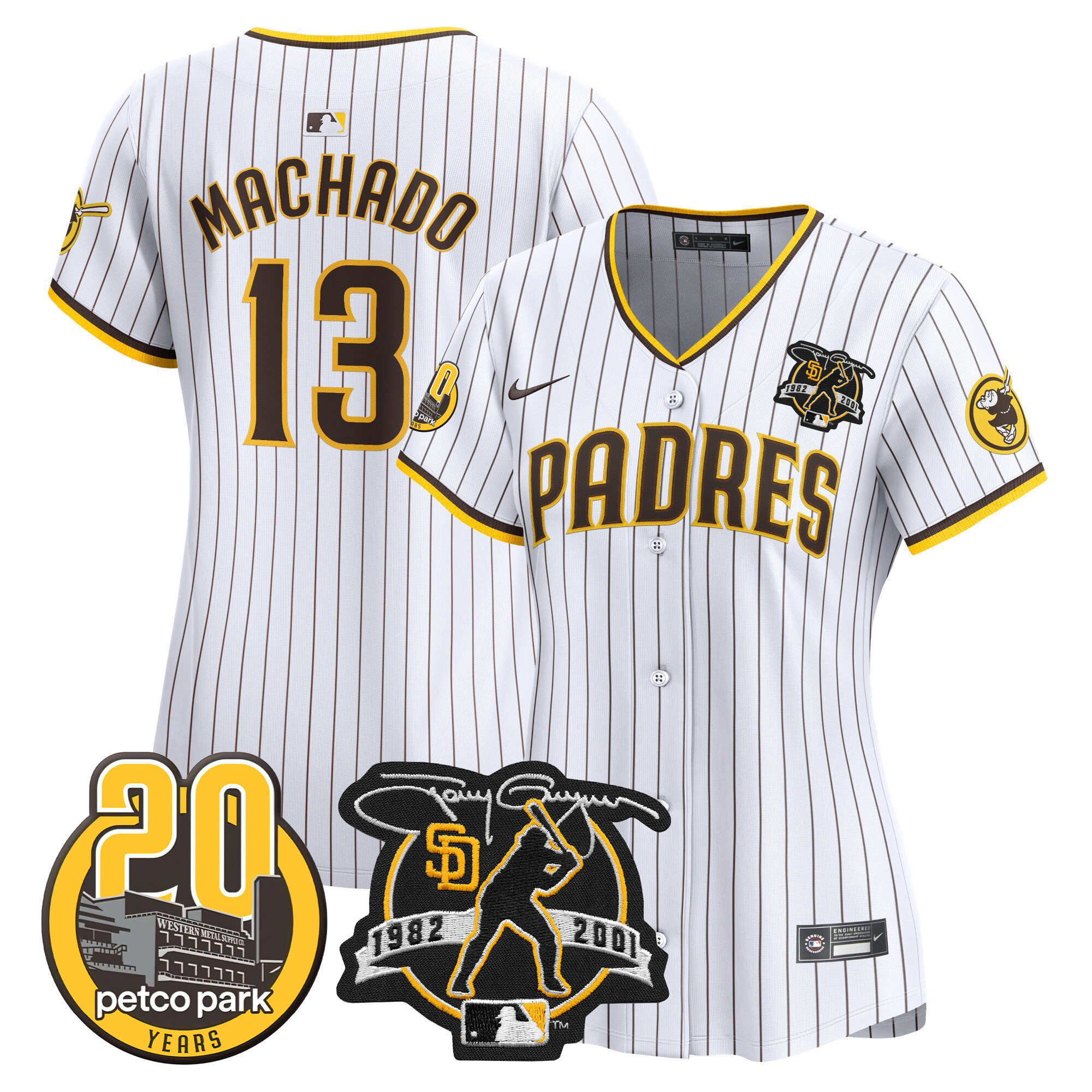 Manny Machado Women's San Diego Padres Tony Gwynn & Petco Park 20th Patch Vapor Premier Limited White Jersey - All Stitched
