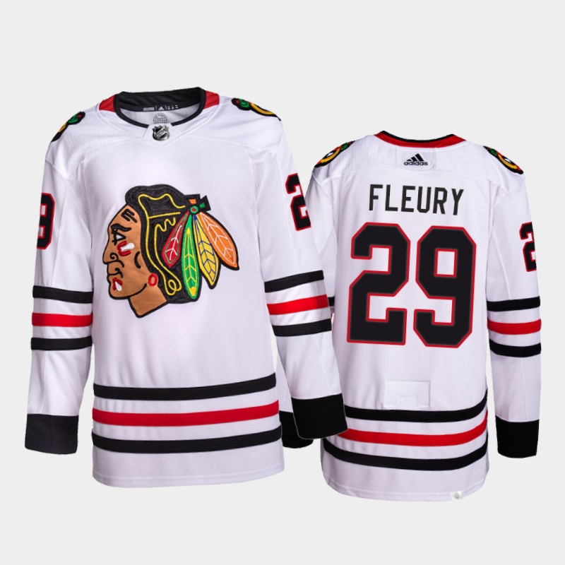 Marc-Andre Fleury Chicago Blackhawks Away Jersey 2021-22 White #29 Primegreen Pro Uniform