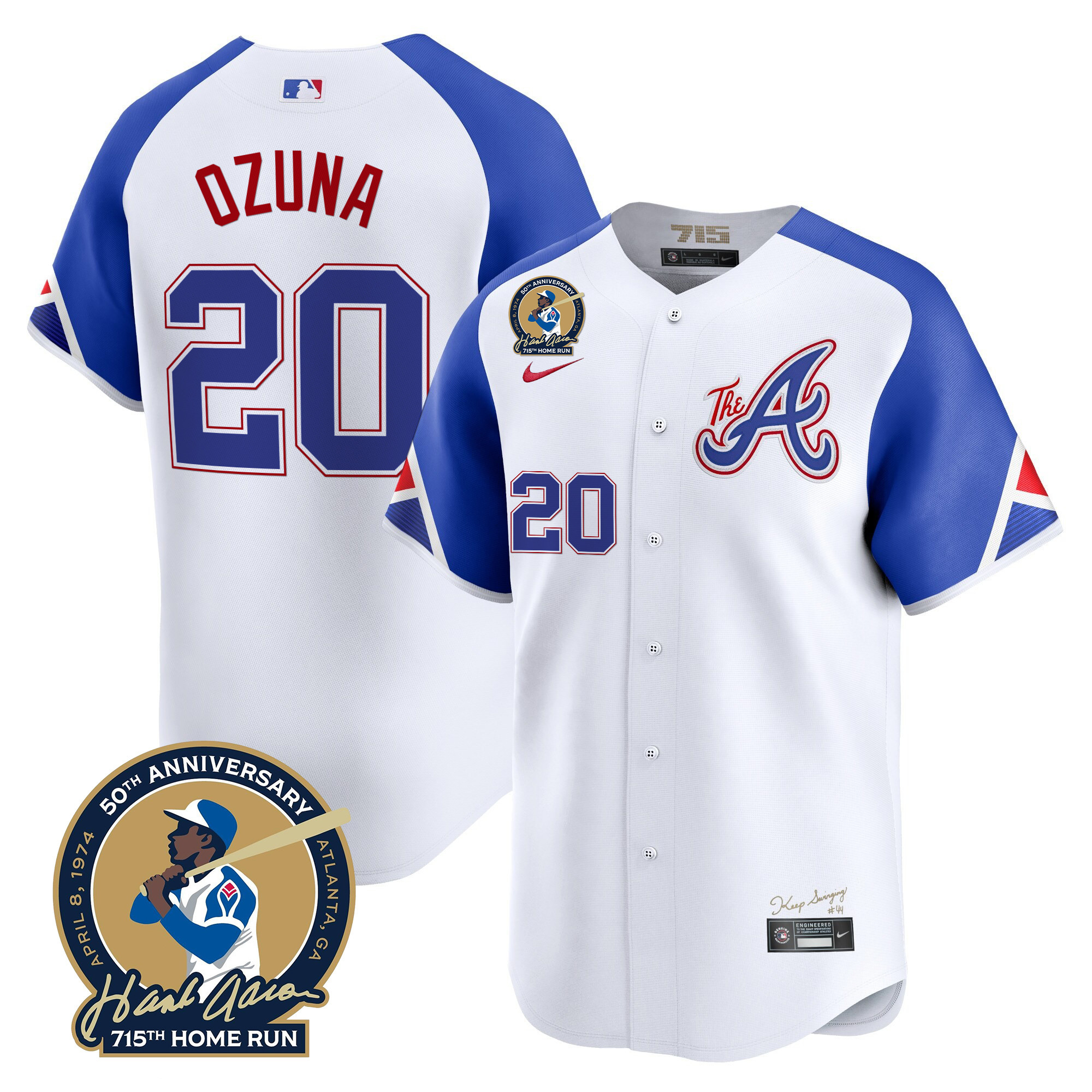 Marcell Ozuna Men's Atlanta Braves Hank Aaron 715th Home Run Patch Vapor Premier Limited City Connect Jersey - All Stitched