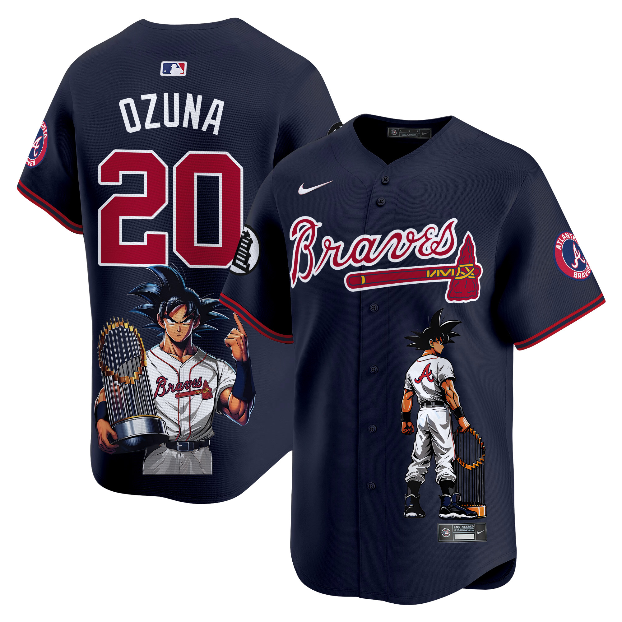 Marcell OzunaUnisex Atlanta Braves Dragon Ball Son Goku Vapor Premier Limited Navy Jersey - Printed