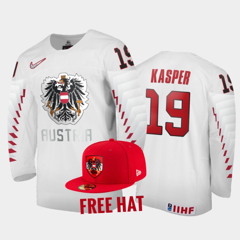 Marco Kasper Austria White Free Hat Jersey 2022 IIHF World Junior Championship