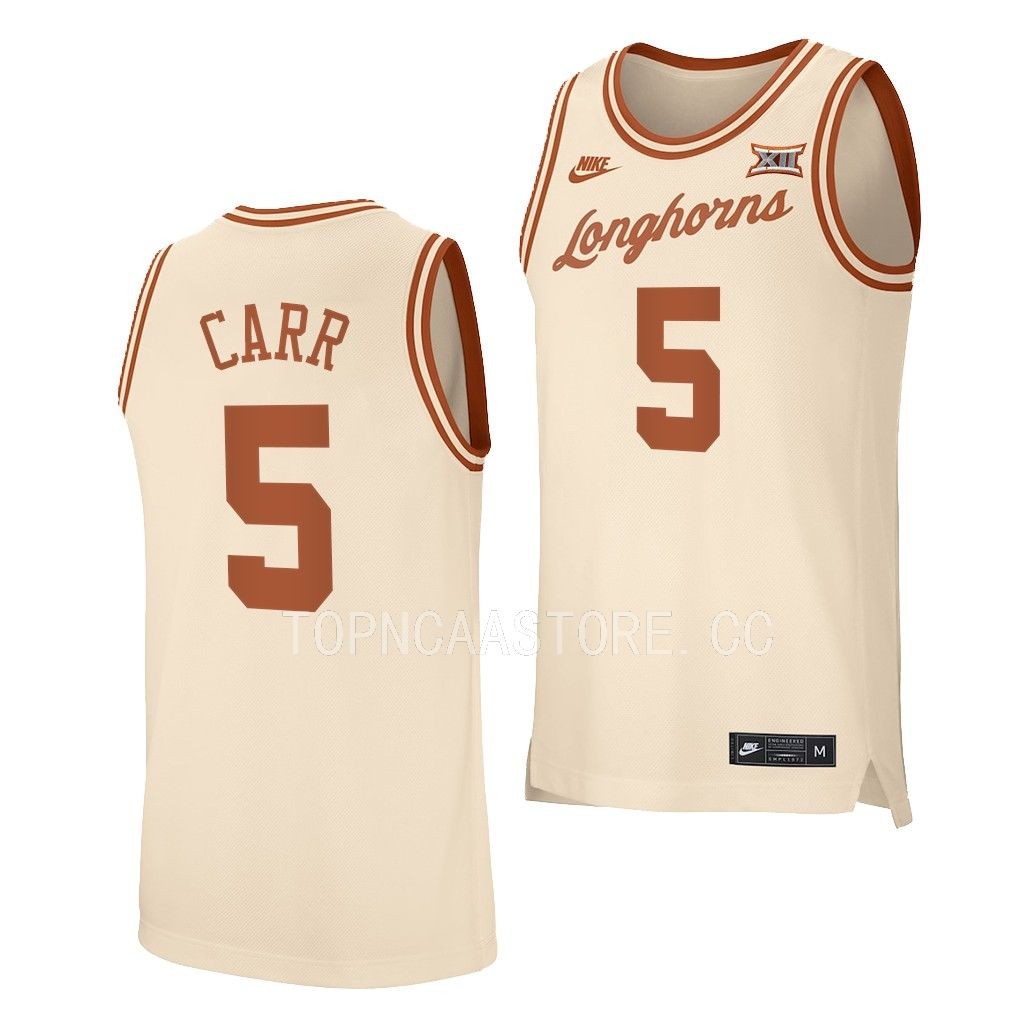 Marcus Carr Texas Longhorns #5 Cream Retro Jersey 2022-23
