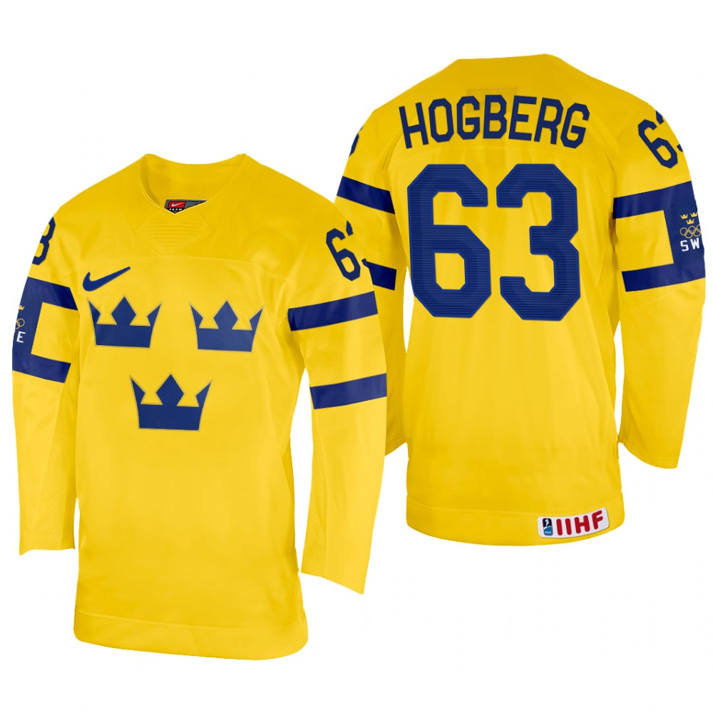 Marcus Hogberg Sweden Yellow Home Jersey 2022 IIHF World Championship