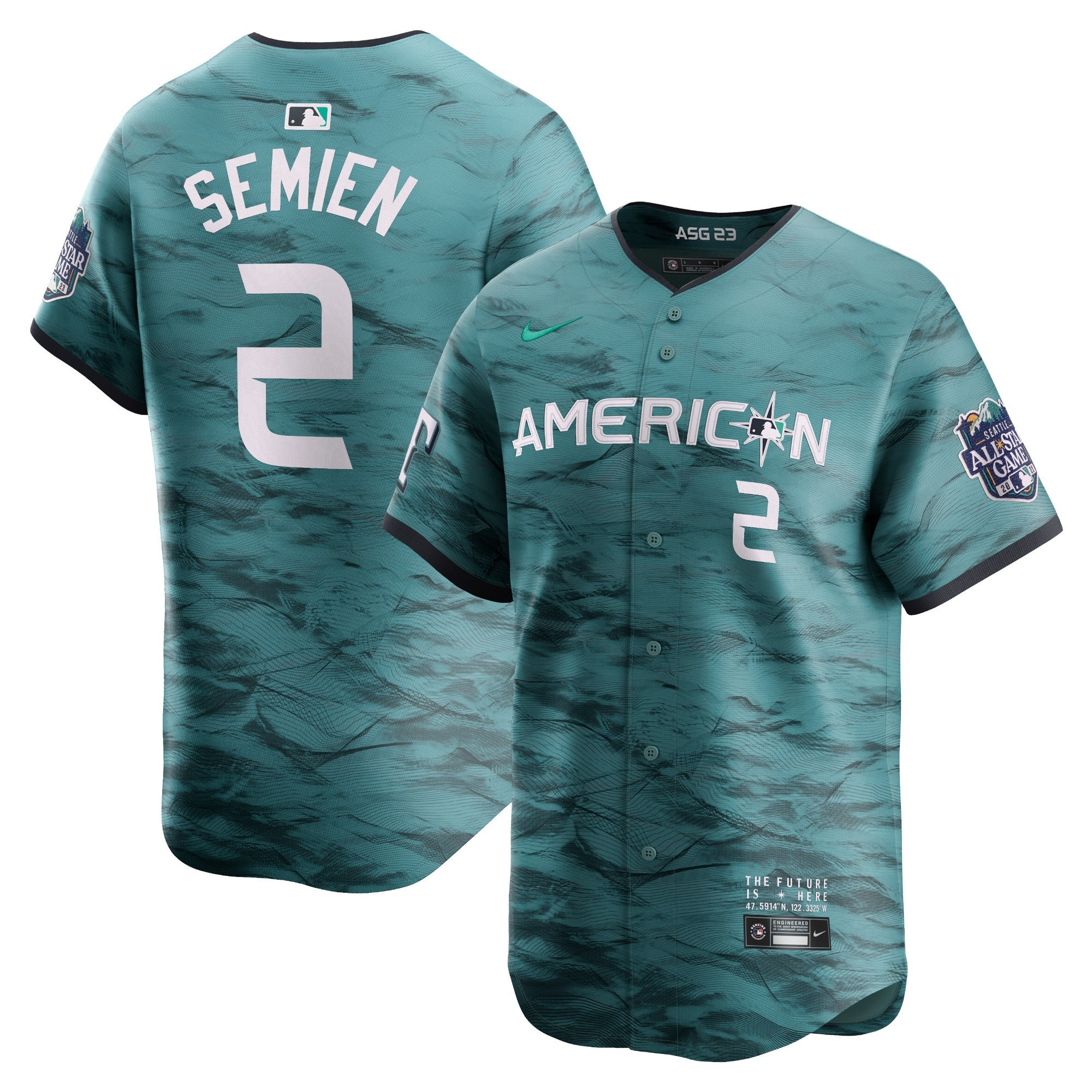 Marcus Semien Men's Seattle Mariners American League 2023 All-Star Game Teal Cool Base Jersey - All Stitched