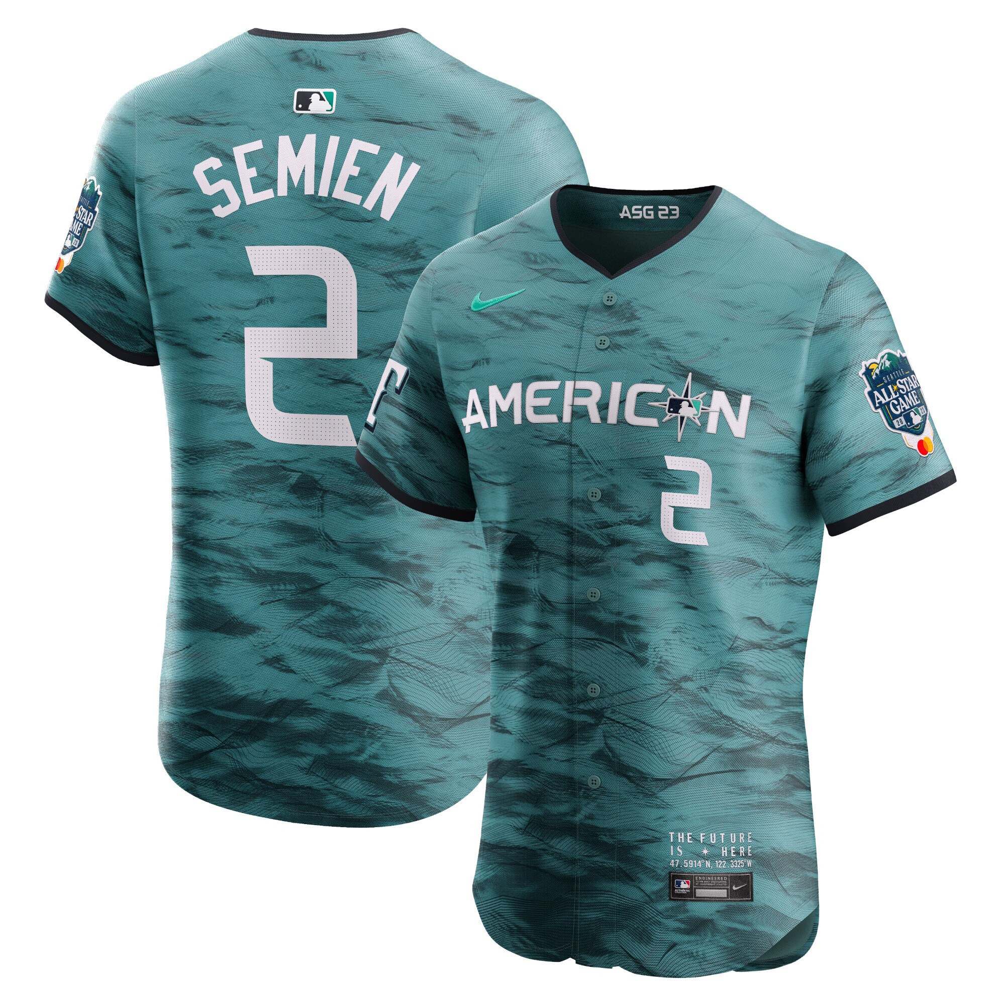 Marcus Semien Men's Seattle Mariners American League 2023 All-Star Game Teal Flex Base Jersey - All Stitched