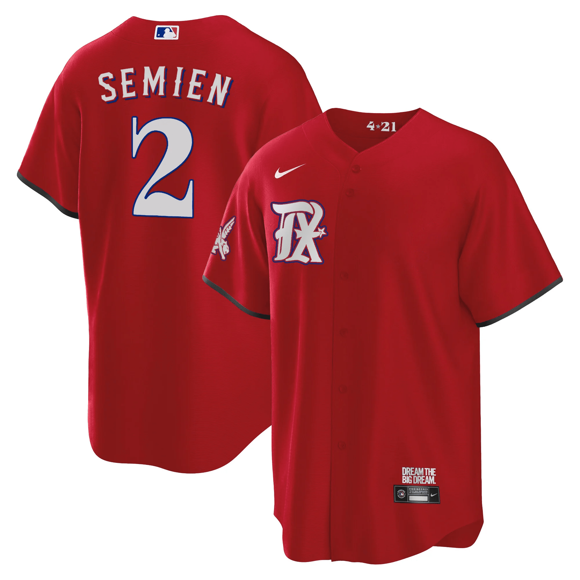 Marcus Semien Men's Texas Rangers 2023 City Connect Collection V3 Cool Red Jersey - All Stitched