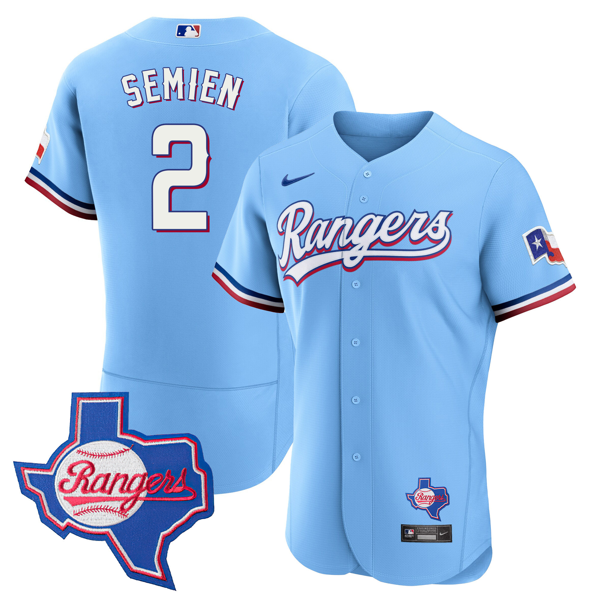 Marcus Semien Men's Texas Rangers 2023 Flex Base - Texas Patch Blue Jersey - All Stitched