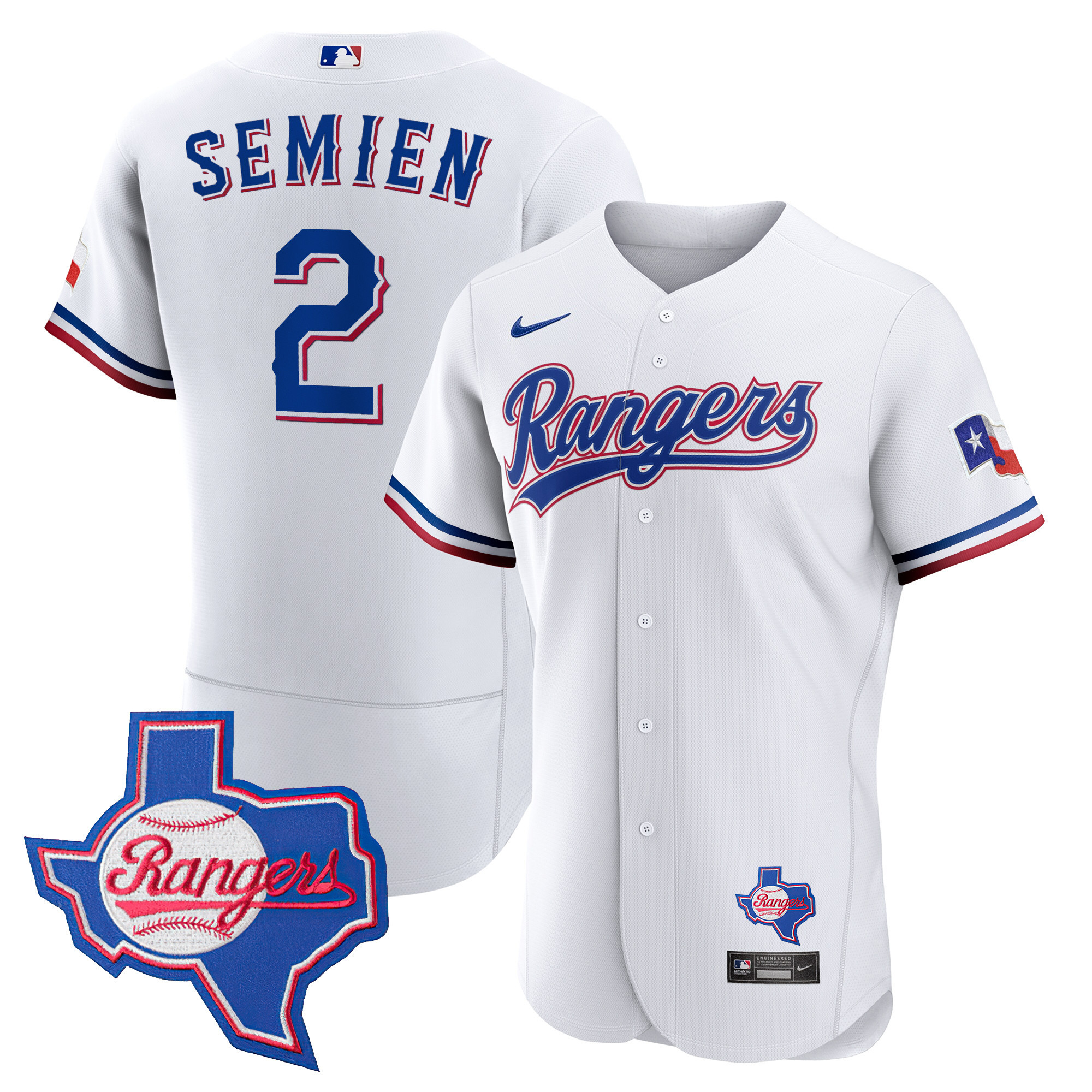 Marcus Semien Men's Texas Rangers 2023 Flex Base - Texas Patch White Jersey - All Stitched