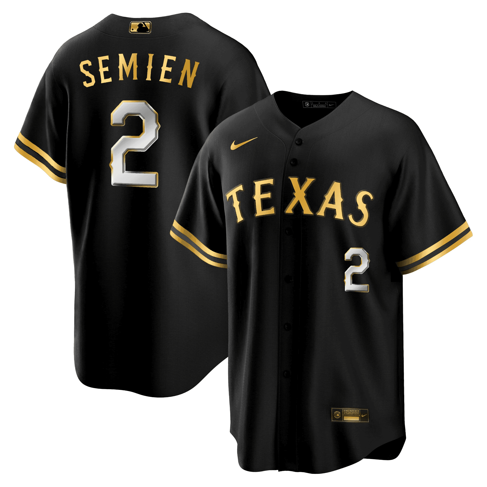 Marcus Semien Men's Texas Rangers 2023 Gold Cool Black Jersey - All Stitched