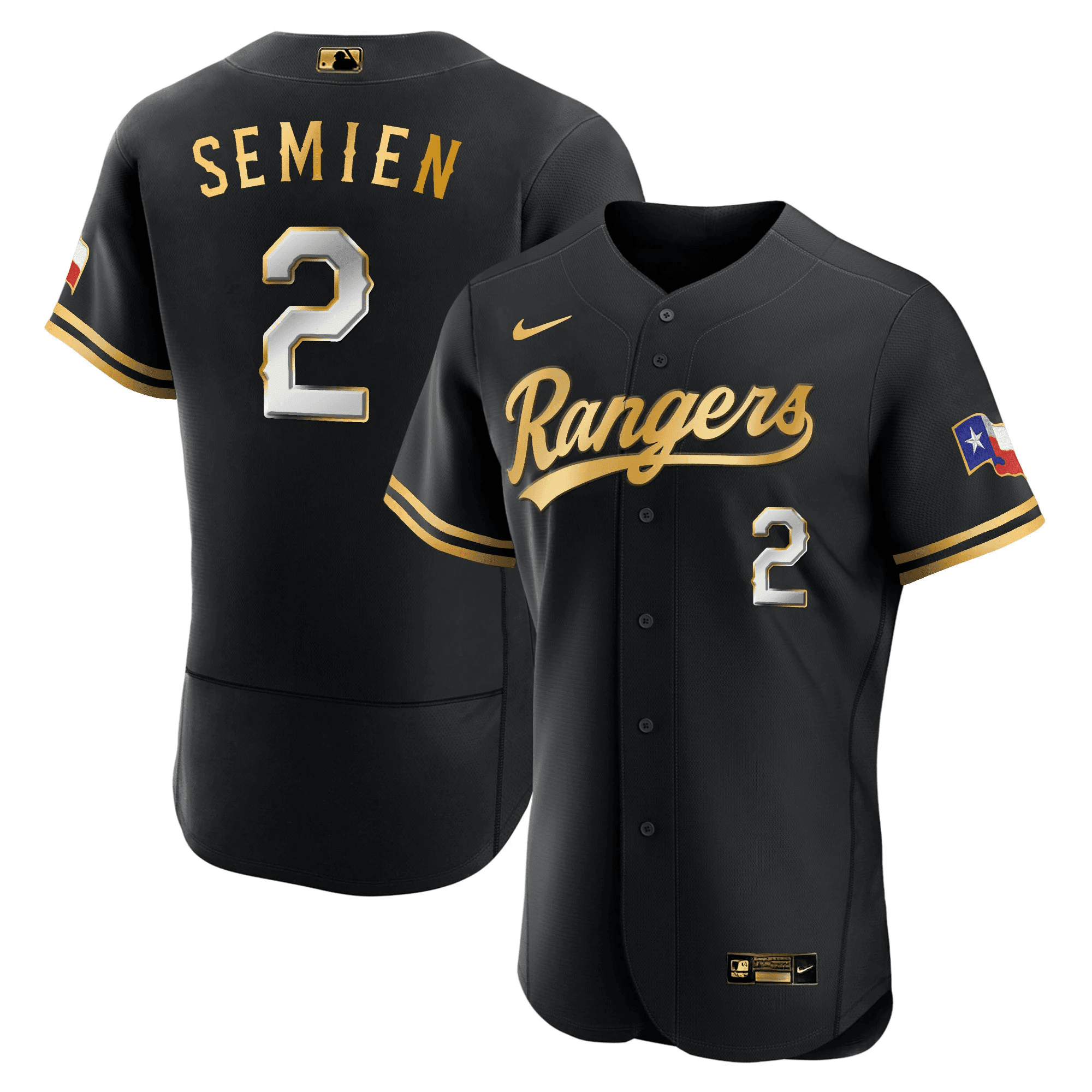 Marcus Semien Men's Texas Rangers 2023 Gold Flex Black Jersey - All Stitched
